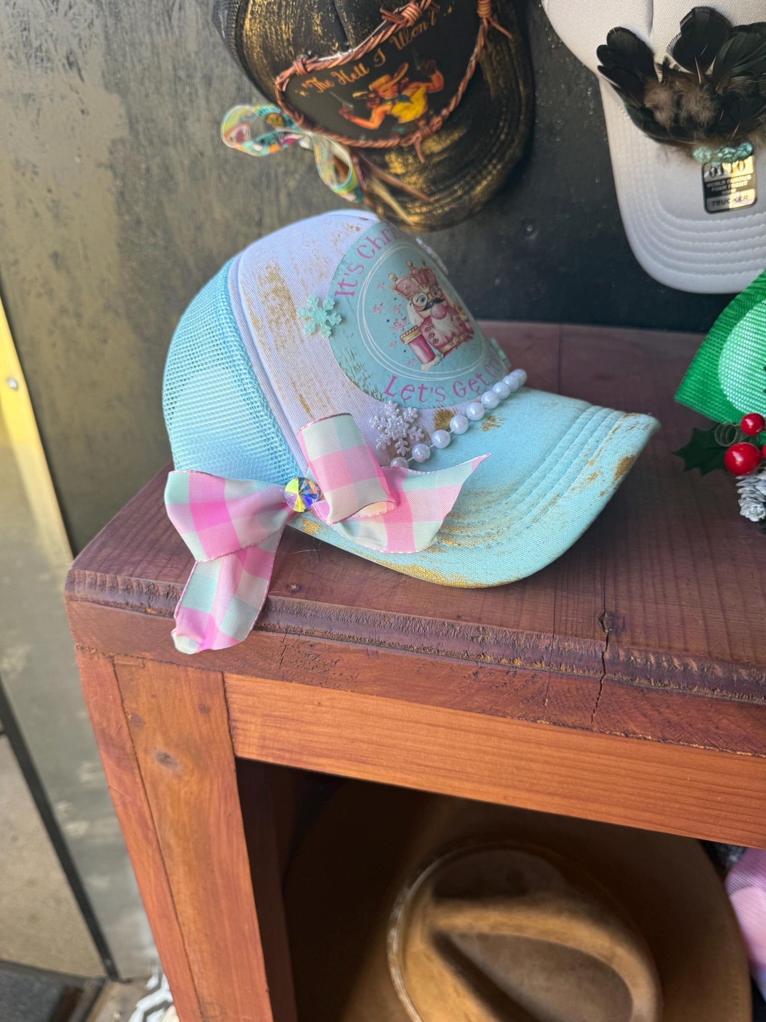 Let’s Get Crackin’ Trucker Hat - Turquoise and Tinsel-Home of Mad Gringa Hat Bar