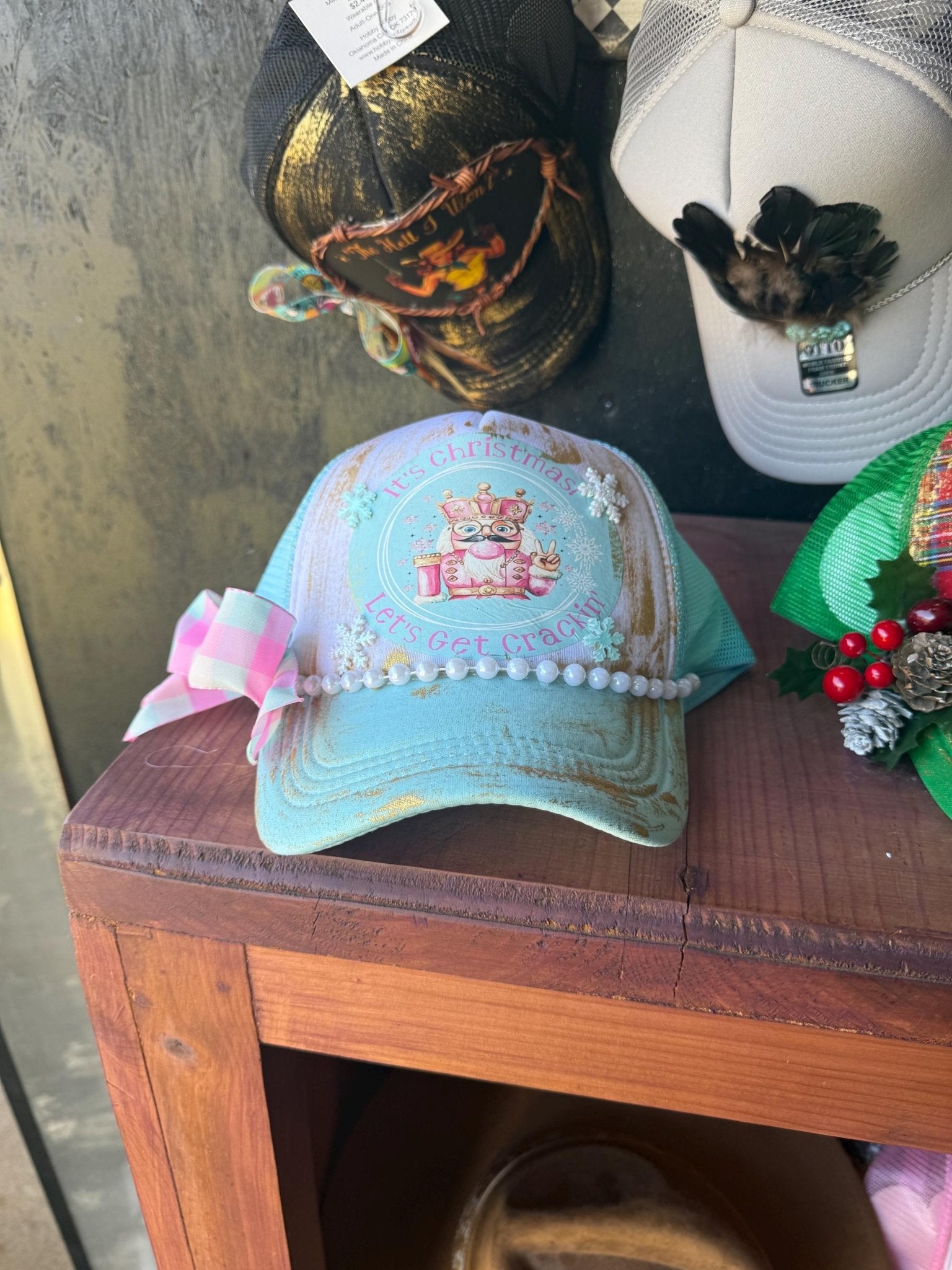 Let’s Get Crackin’ Trucker Hat - Turquoise and Tinsel-Home of Mad Gringa Hat Bar