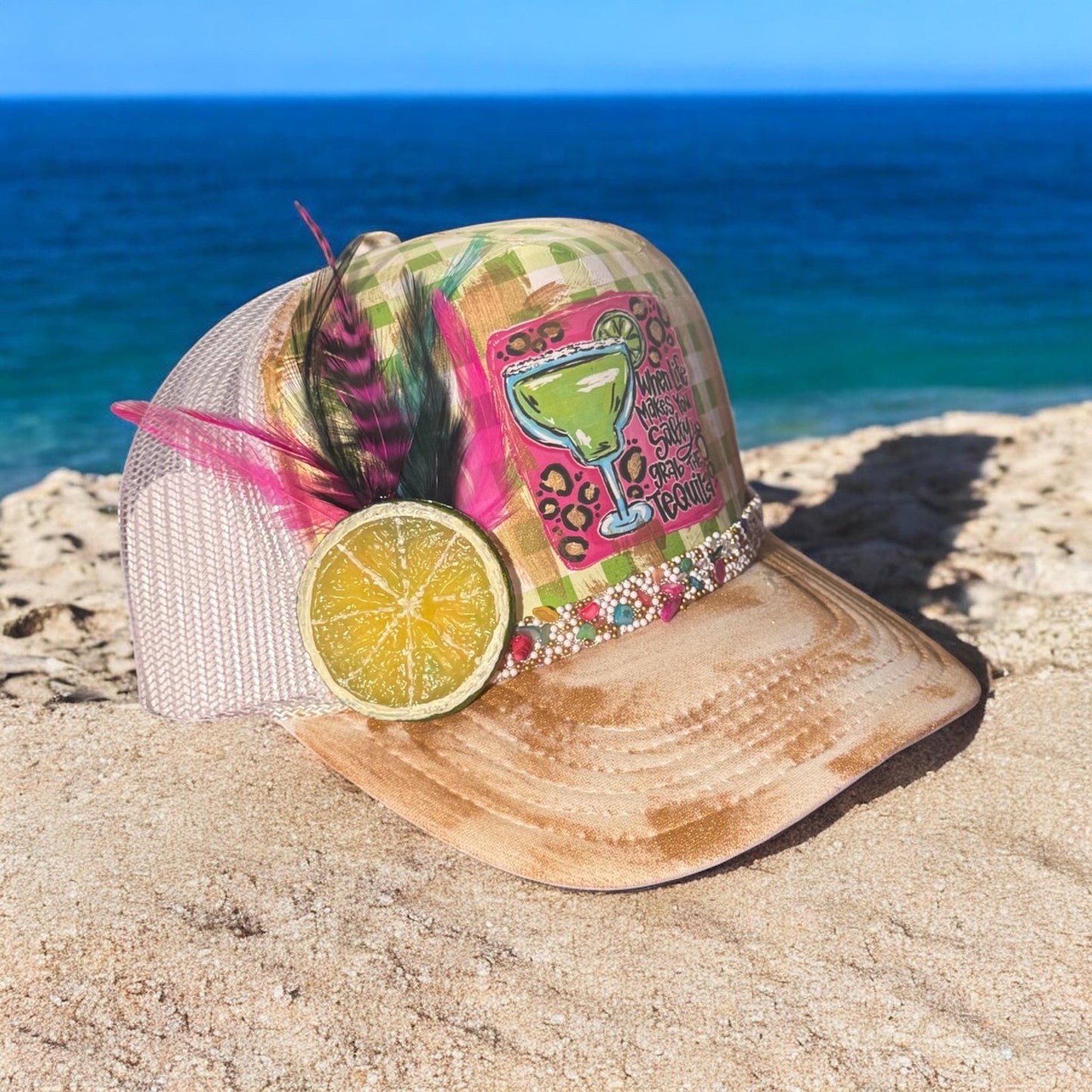 Life Gets Salty Trucker Hat - Turquoise and Tinsel-Home of Mad Gringa Hat Bar