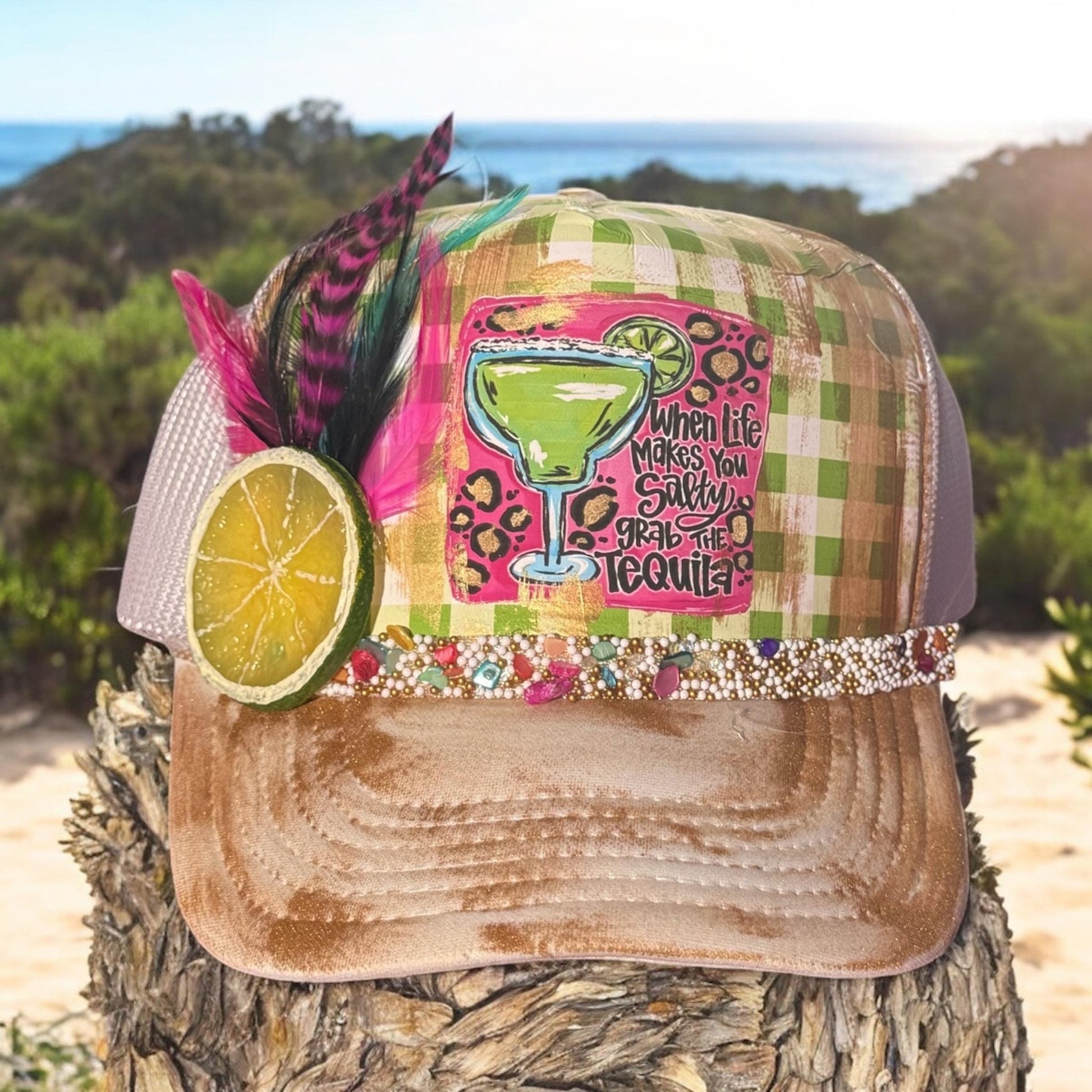 Life Gets Salty Trucker Hat - Turquoise and Tinsel-Home of Mad Gringa Hat Bar