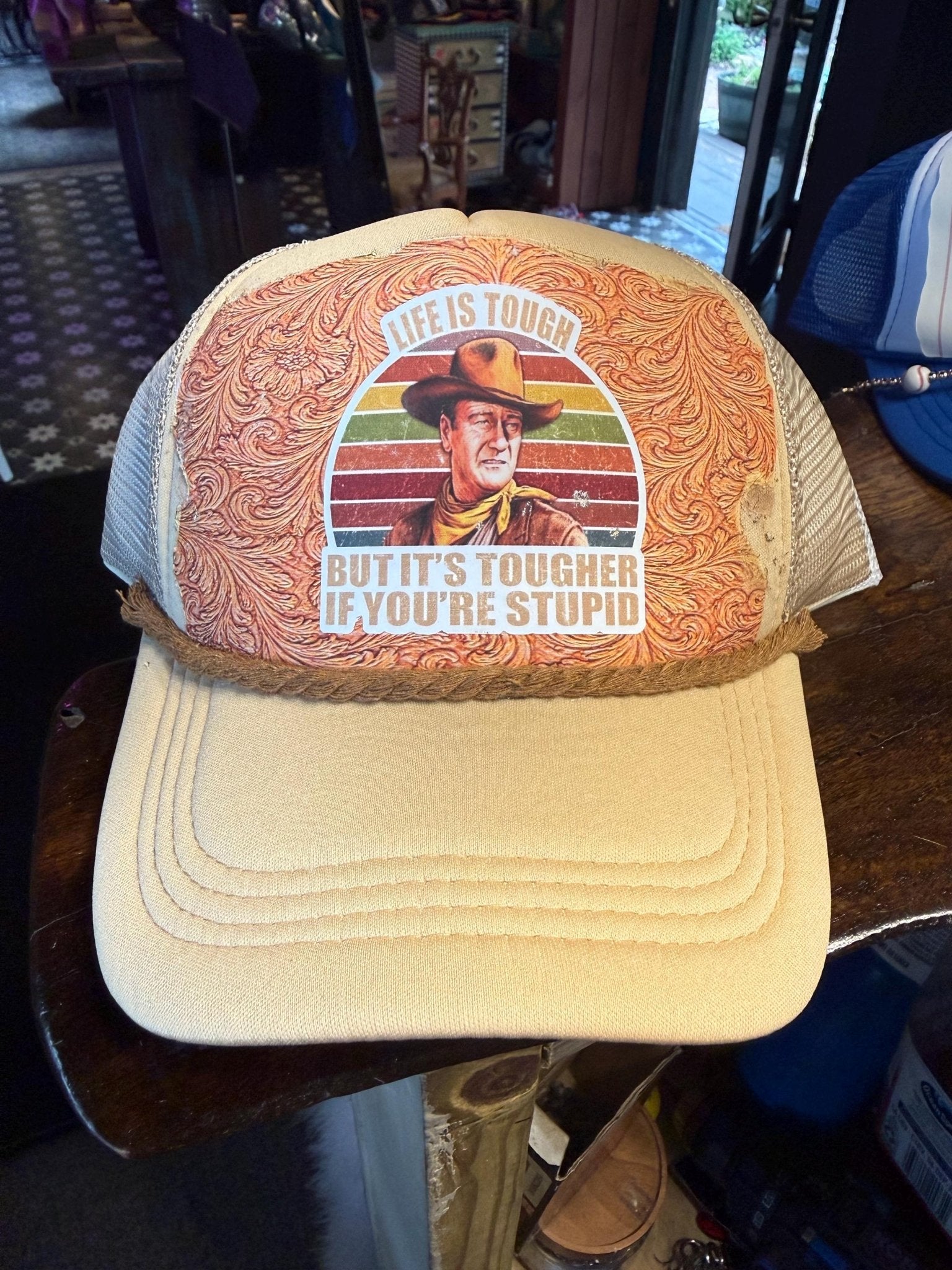 Life Is Tough Trucker Hat - Turquoise and Tinsel-Home of Mad Gringa Hat Bar