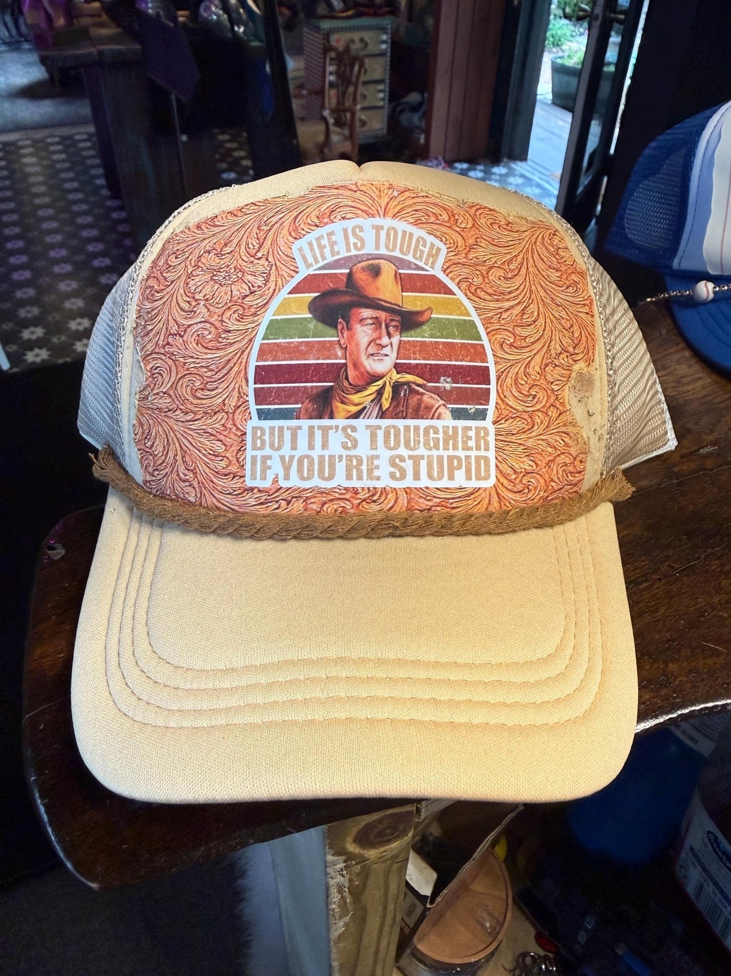 Life Is Tough Trucker Hat - Turquoise and Tinsel-Home of Mad Gringa Hat Bar
