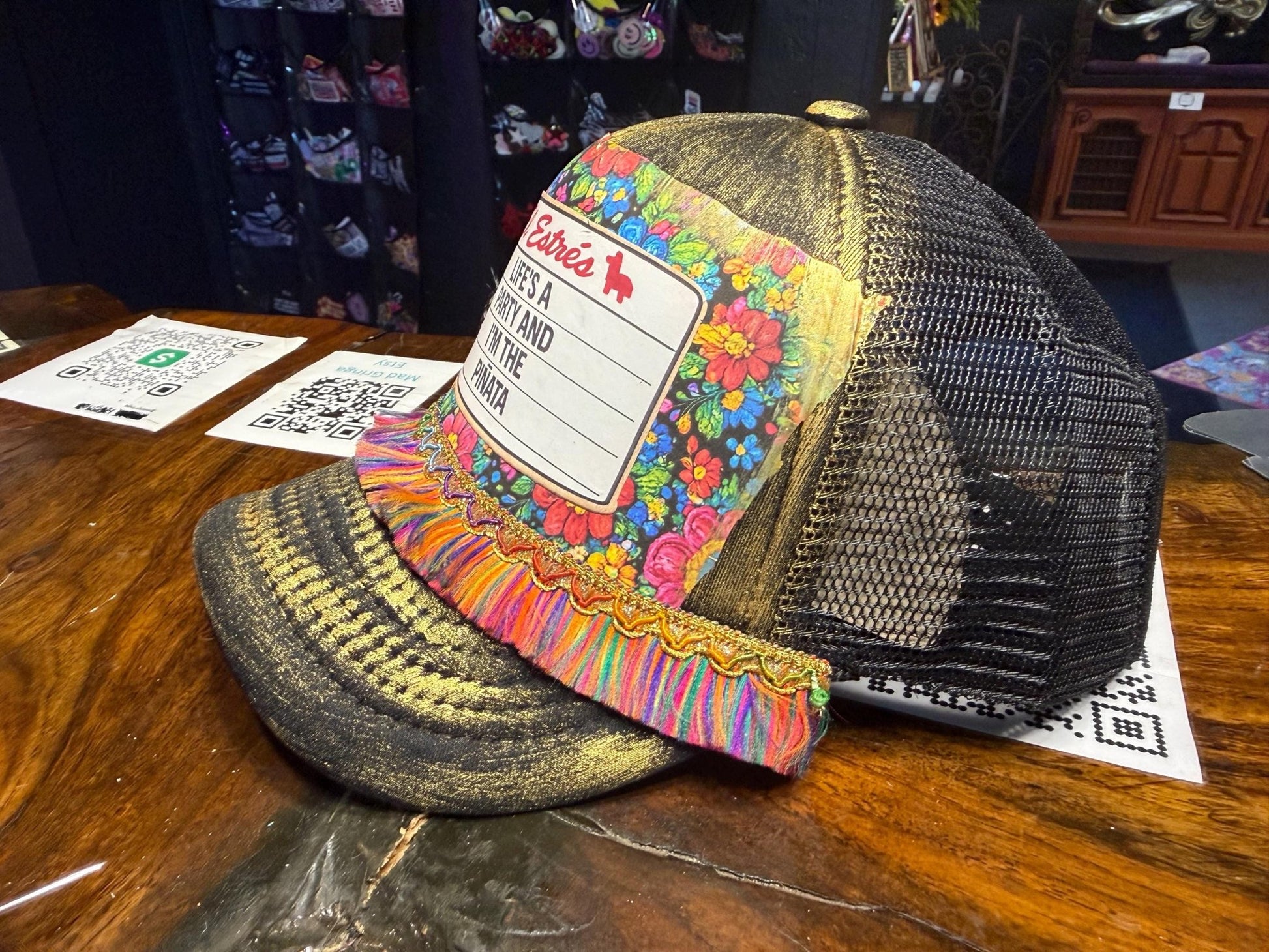 Life’s A Party Trucker Hat - Turquoise and Tinsel-Home of Mad Gringa Hat Bar