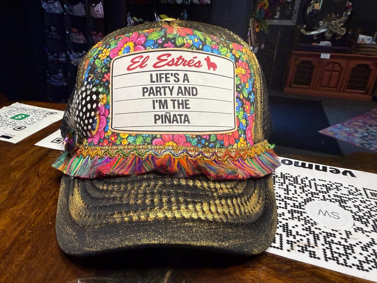 Life’s A Party Trucker Hat - Turquoise and Tinsel-Home of Mad Gringa Hat Bar
