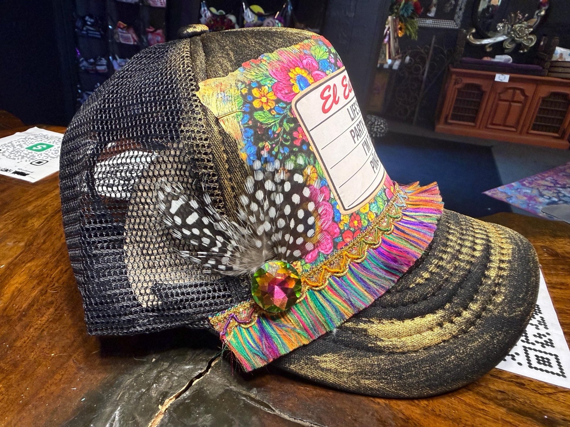 Life’s A Party Trucker Hat - Turquoise and Tinsel-Home of Mad Gringa Hat Bar