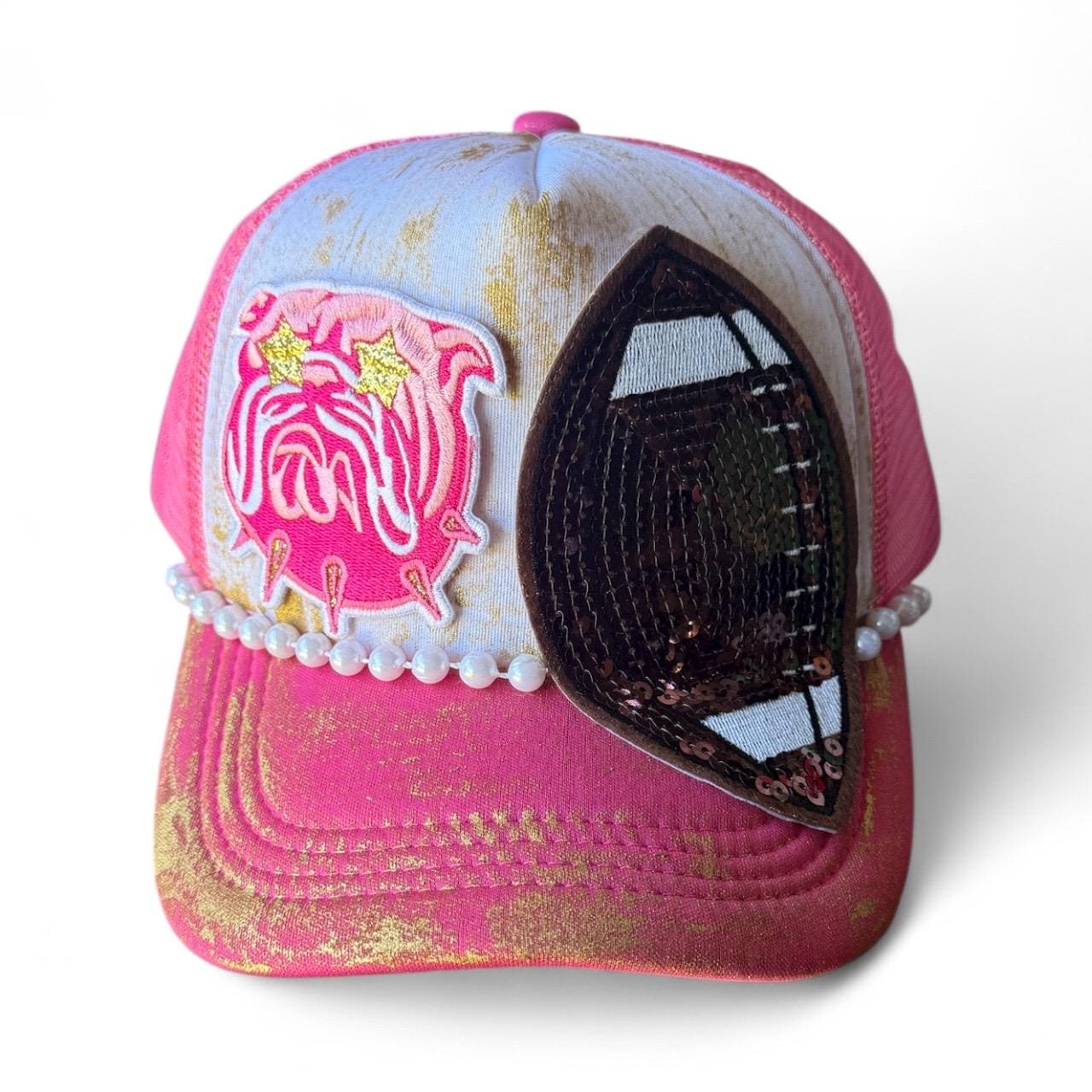 Limited Edition Bulldog Football Trucker Hat - Turquoise and Tinsel-Home of Mad Gringa Hat Bar