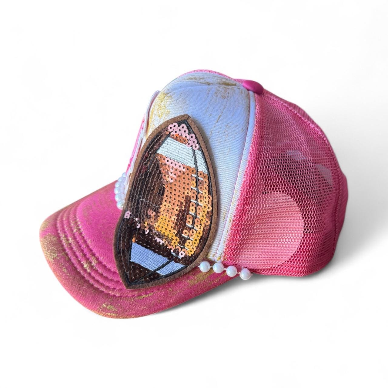 Limited Edition Bulldog Football Trucker Hat - Turquoise and Tinsel-Home of Mad Gringa Hat Bar