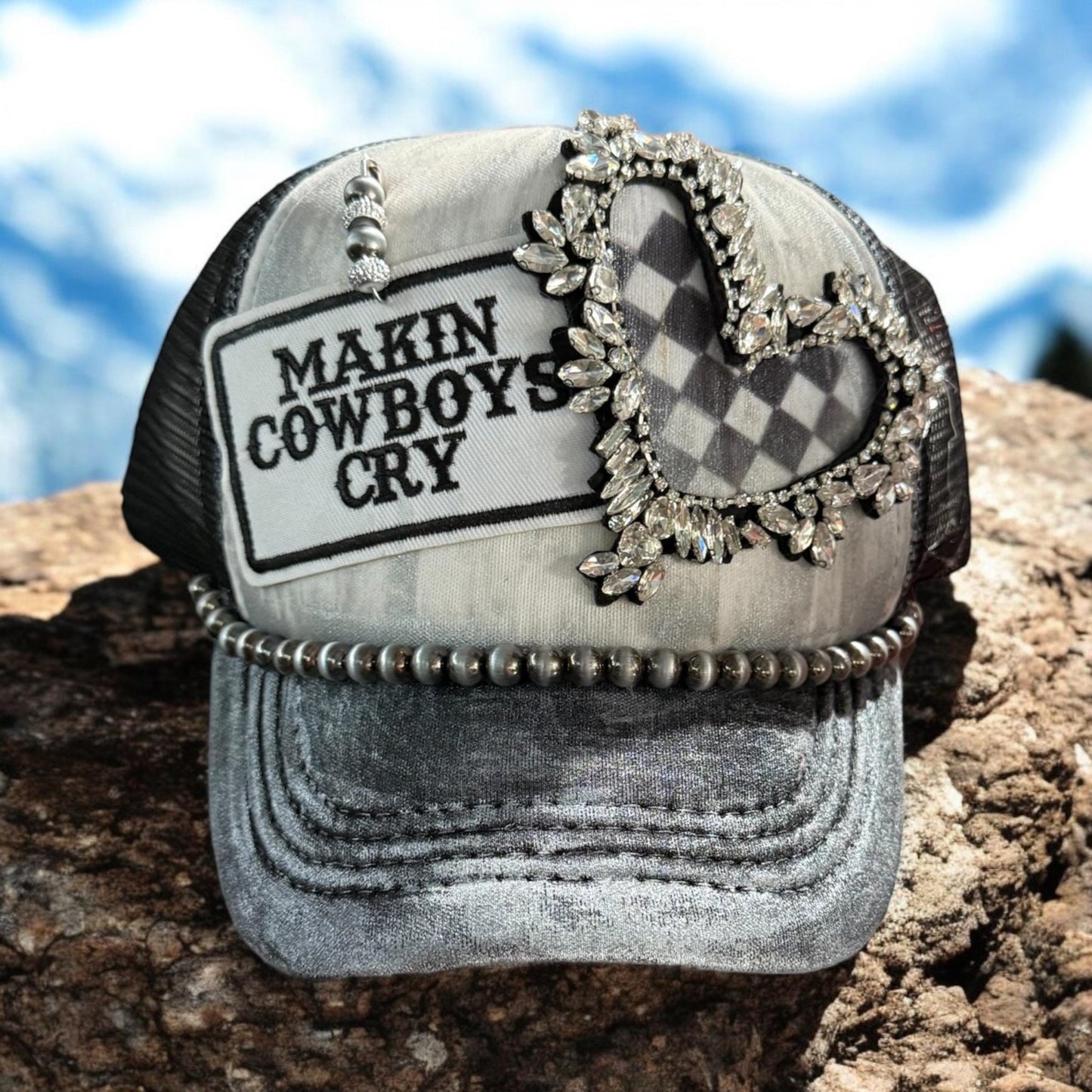 Making Cowboys Cry Trucker Hat - Turquoise and Tinsel-Home of Mad Gringa Hat Bar
