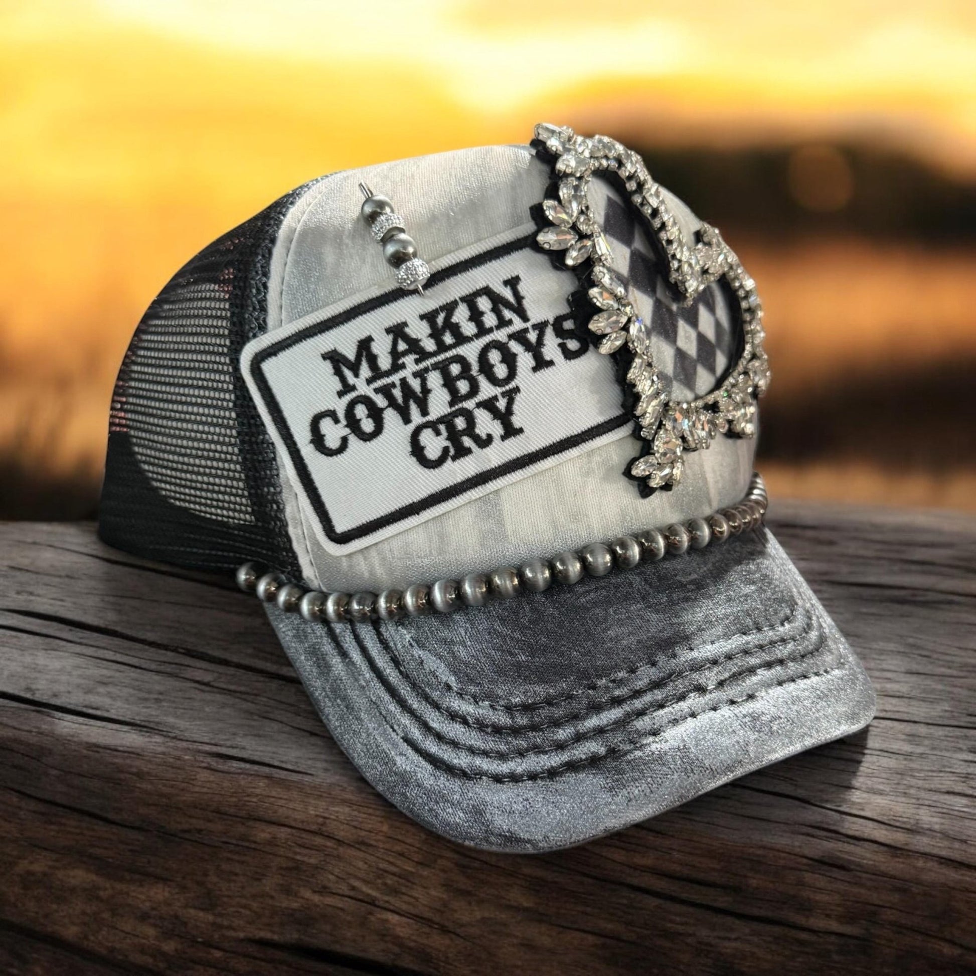 Making Cowboys Cry Trucker Hat - Turquoise and Tinsel-Home of Mad Gringa Hat Bar