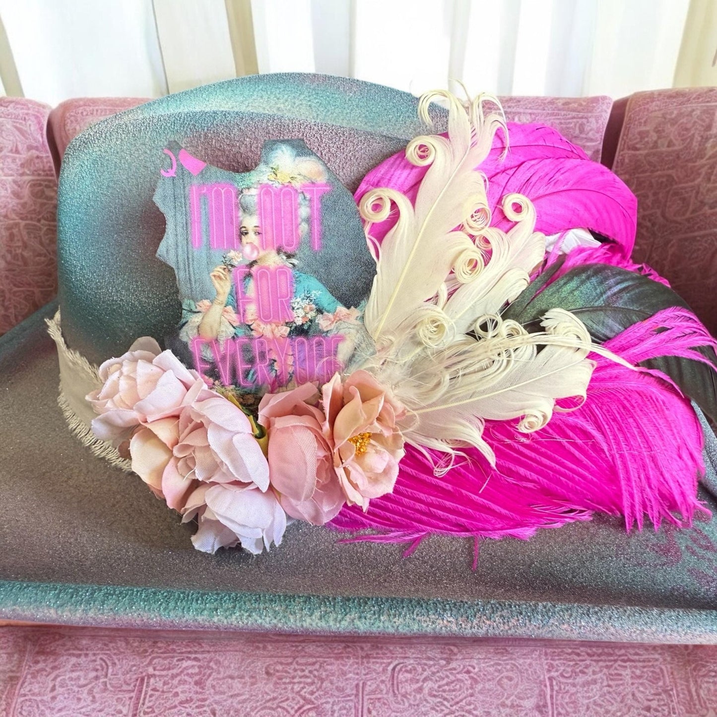 Marie Antoinette Hat Fascinator - Turquoise and Tinsel-Home of Mad Gringa Hat Bar
