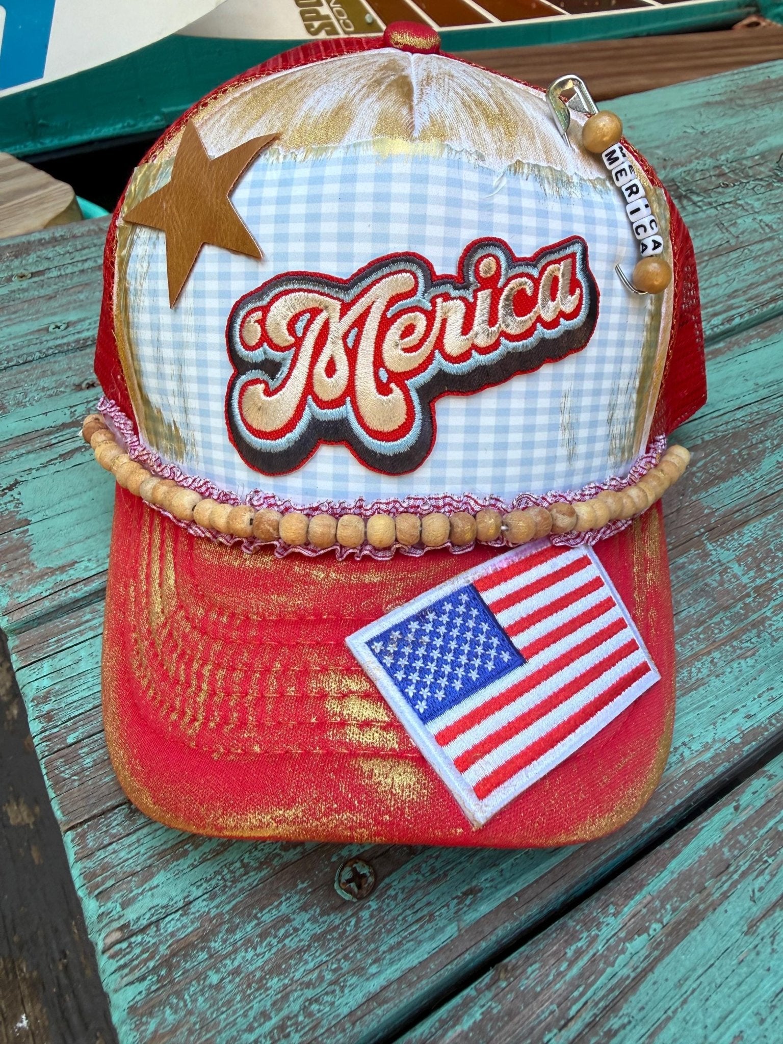 Merica 2 Trucker Hat - Turquoise and Tinsel-Home of Mad Gringa Hat Bar