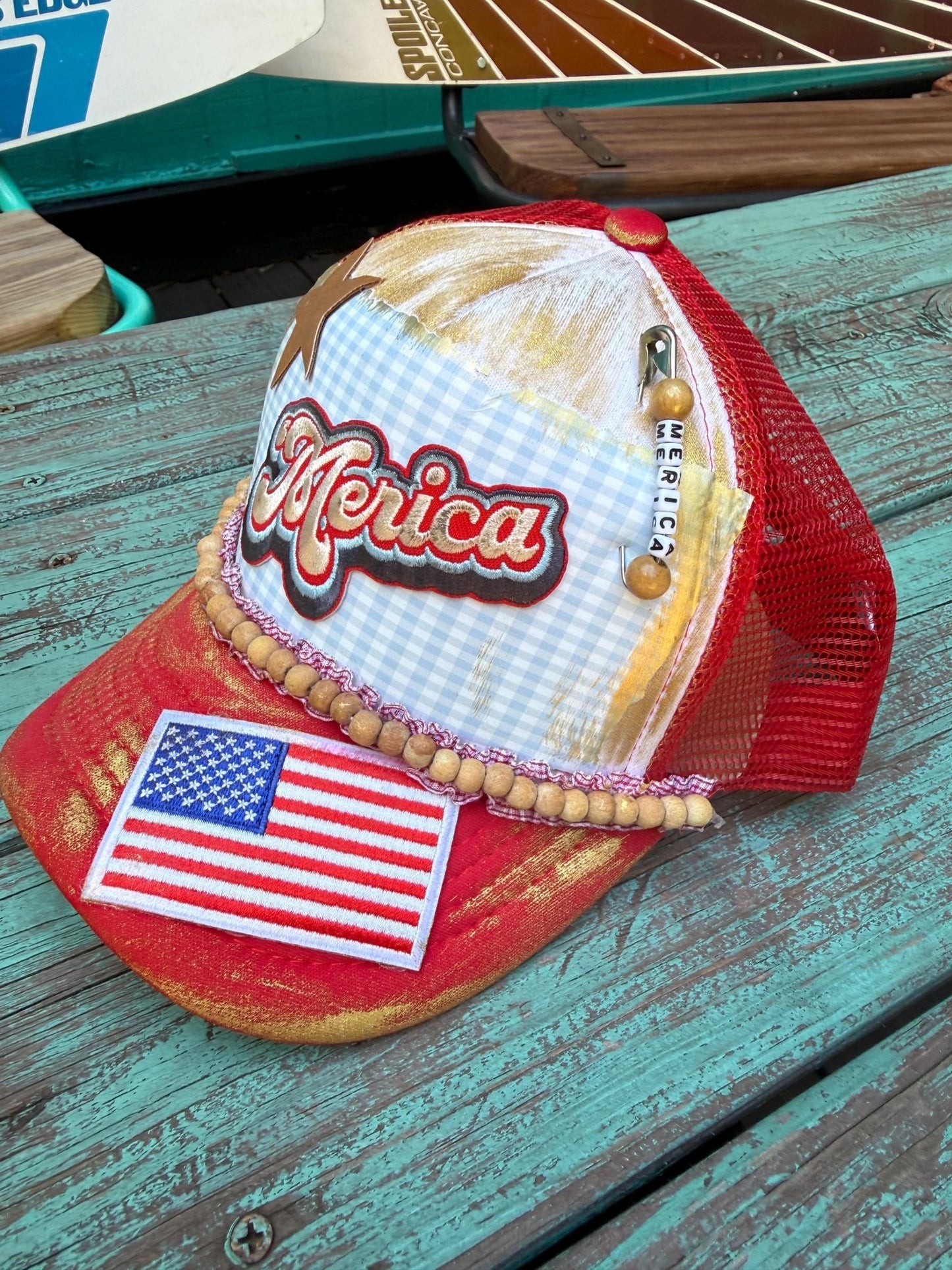 Merica 2 Trucker Hat - Turquoise and Tinsel-Home of Mad Gringa Hat Bar