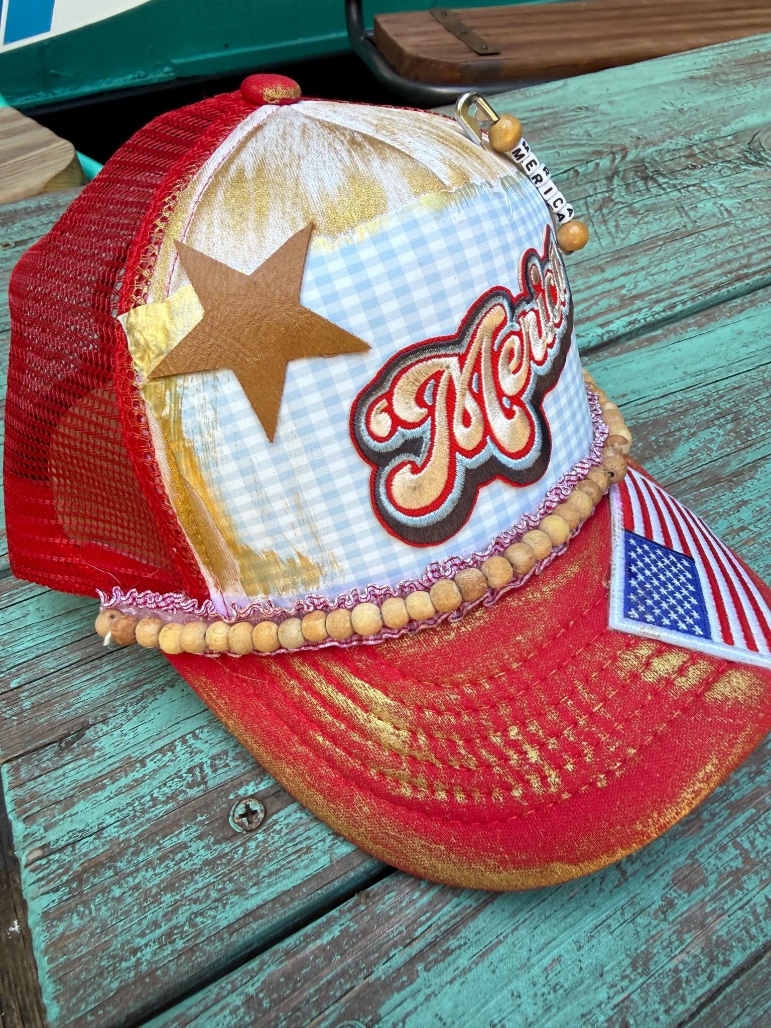 Merica 2 Trucker Hat - Turquoise and Tinsel-Home of Mad Gringa Hat Bar