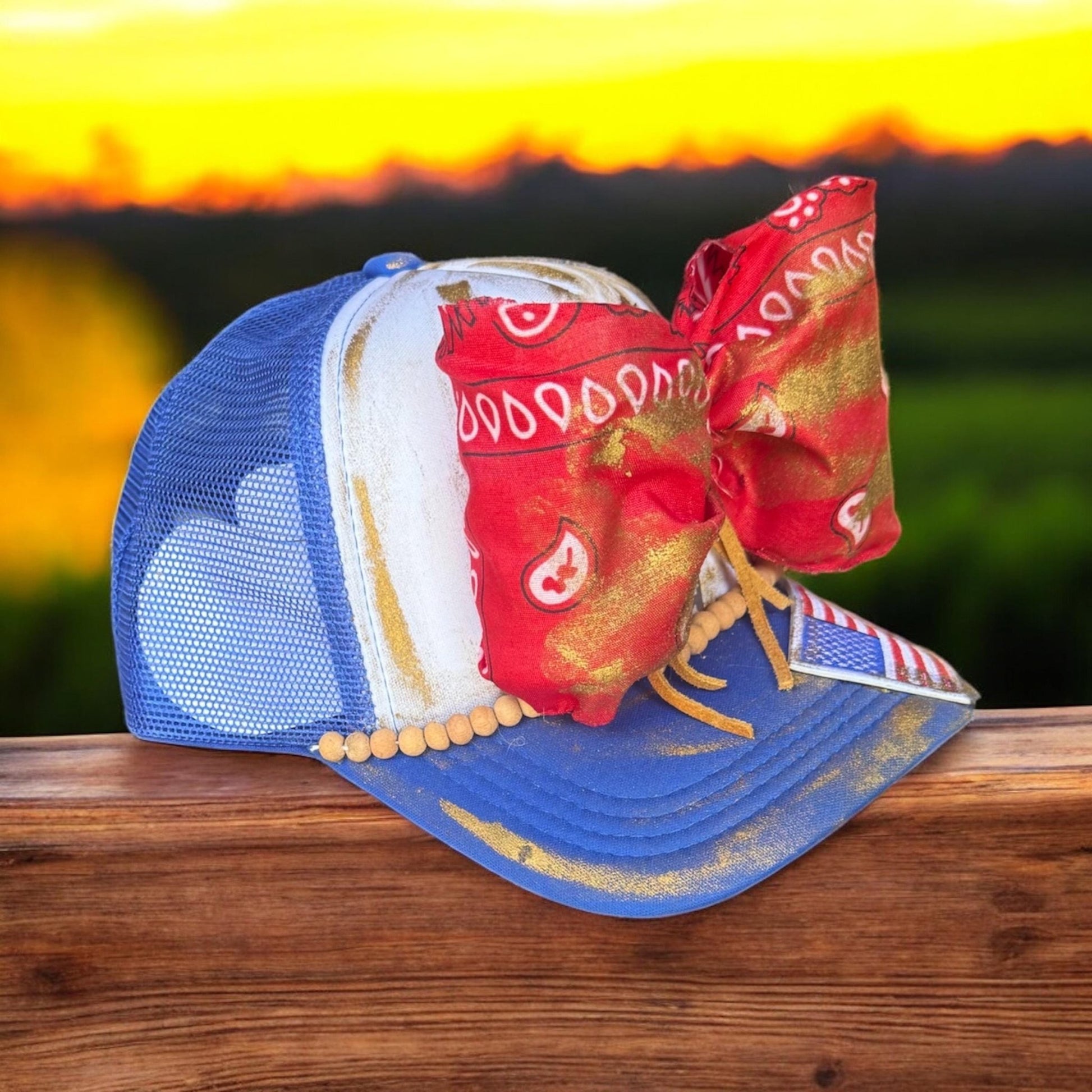 Merica Trucker Hat - Turquoise and Tinsel-Home of Mad Gringa Hat Bar