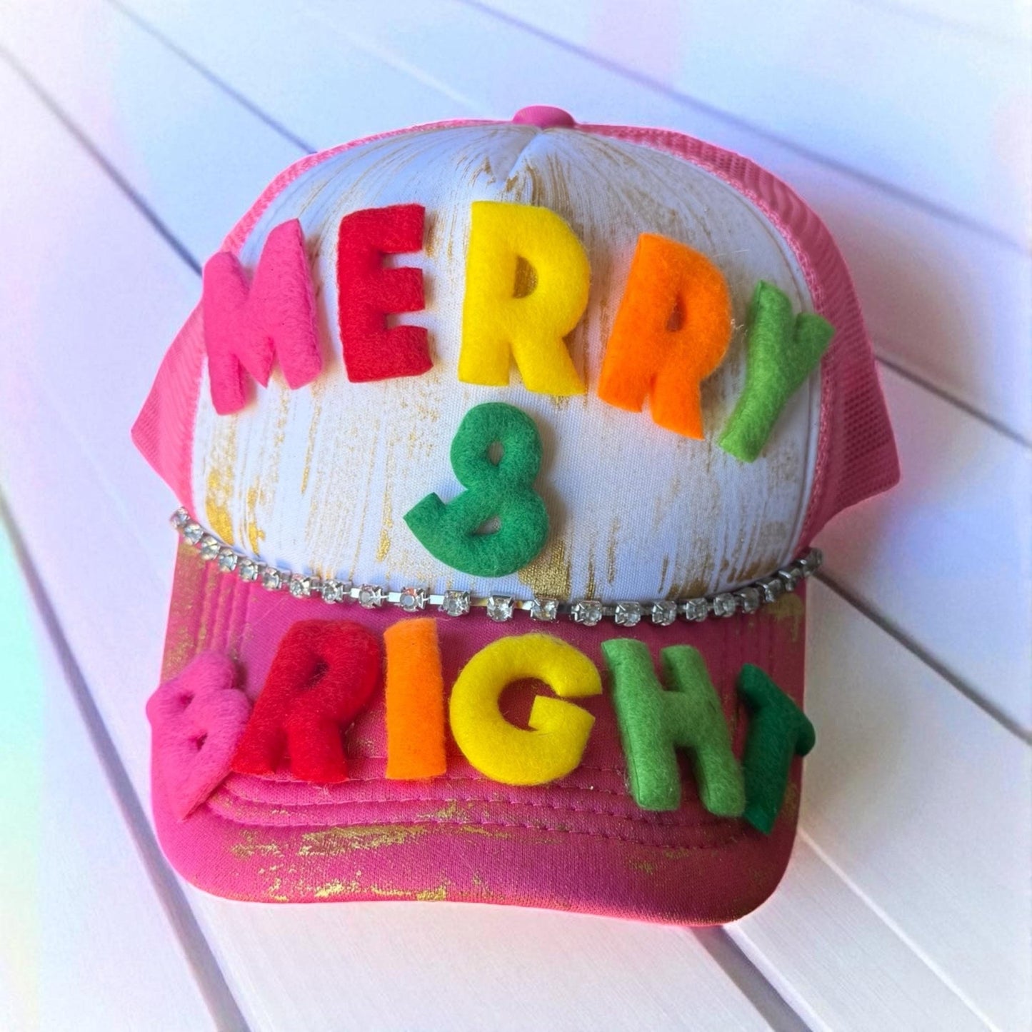 Merry & Bright Trucker Hat - Turquoise and Tinsel-Home of Mad Gringa Hat Bar