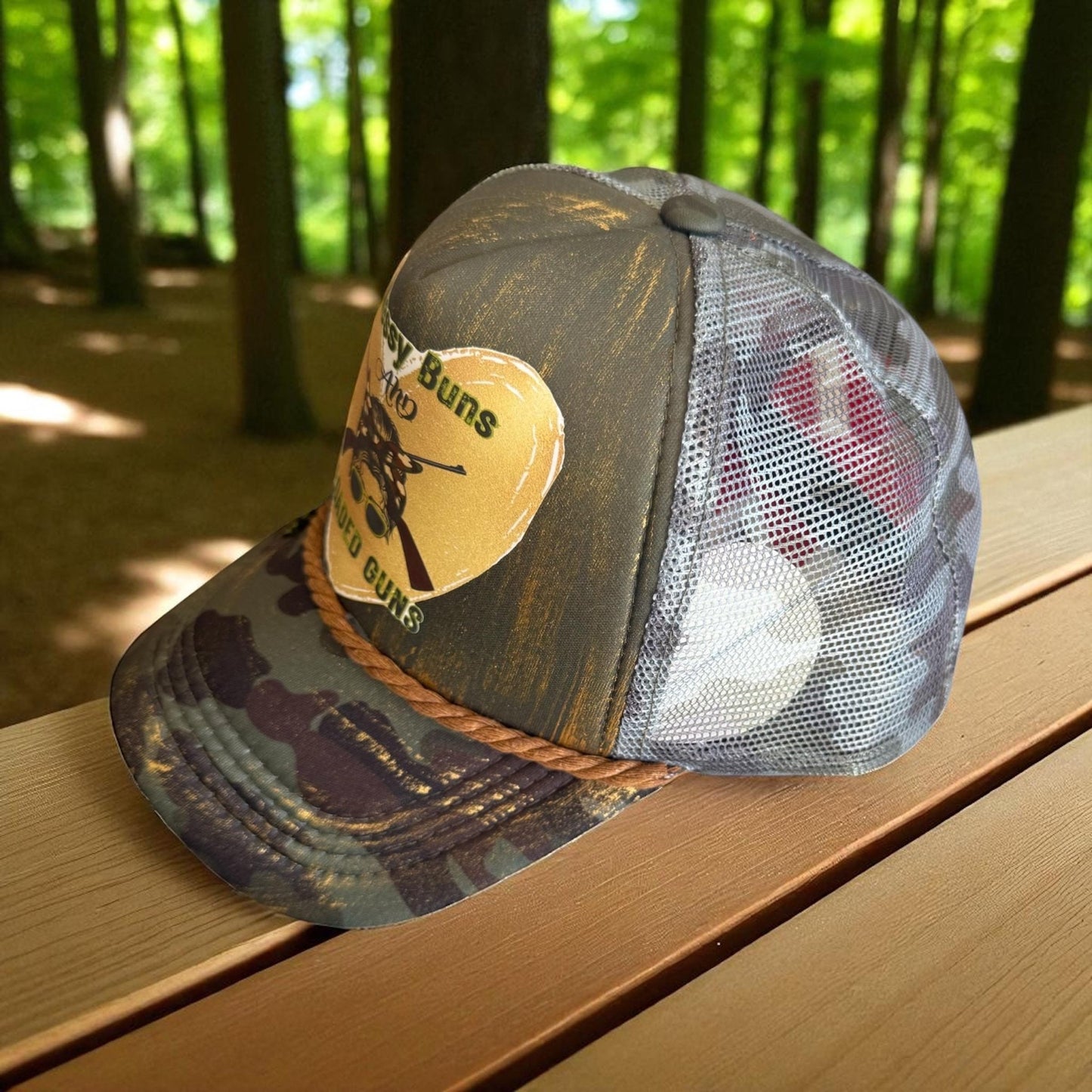 Messy Buns and Loaded Guns Trucker Hat - Turquoise and Tinsel-Home of Mad Gringa Hat Bar
