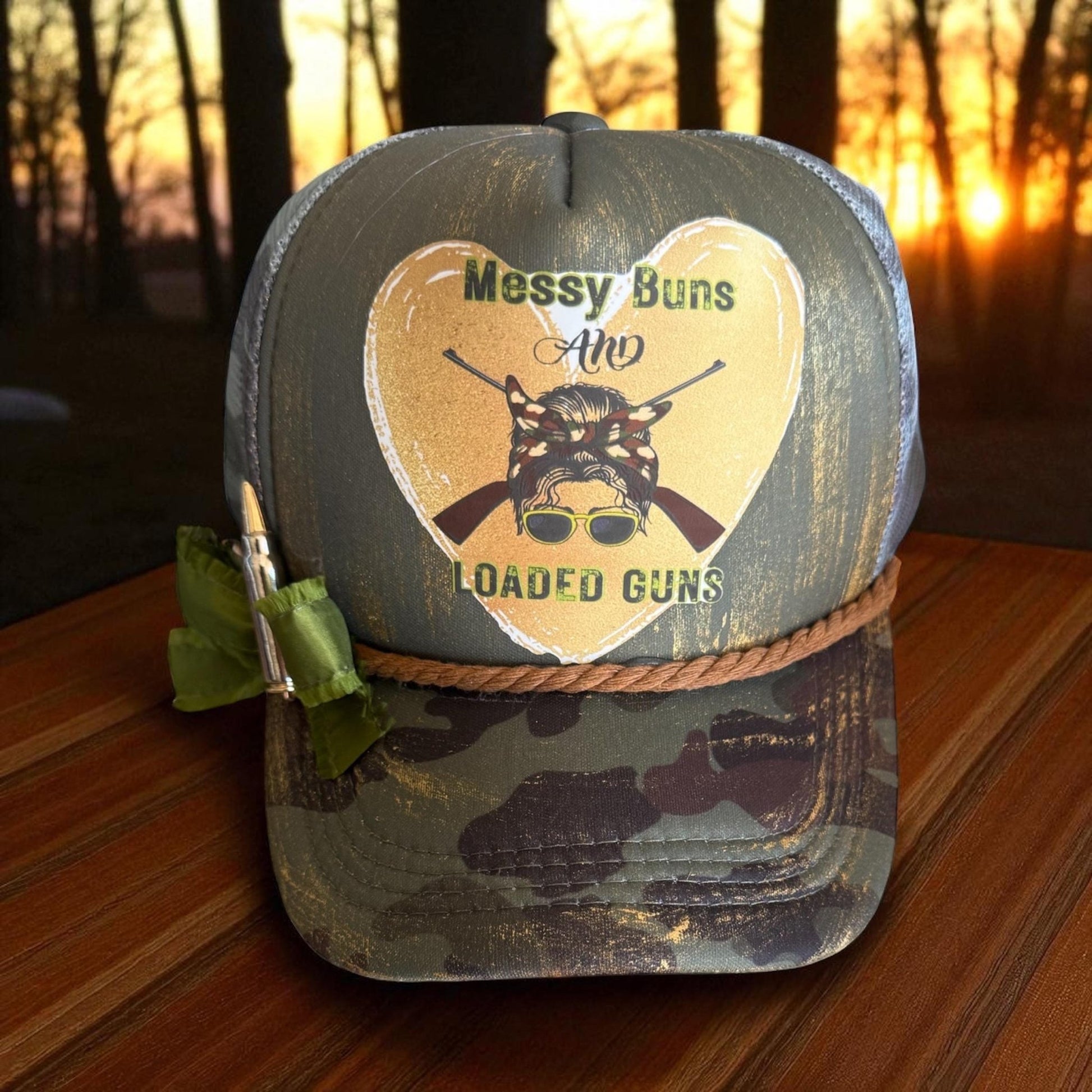 Messy Buns and Loaded Guns Trucker Hat - Turquoise and Tinsel-Home of Mad Gringa Hat Bar