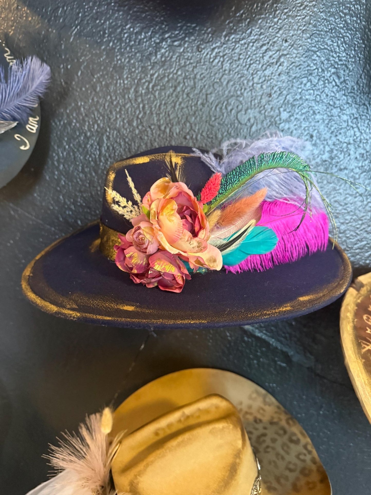 Midnight Romace Hat - Turquoise and Tinsel-Home of Mad Gringa Hat Bar