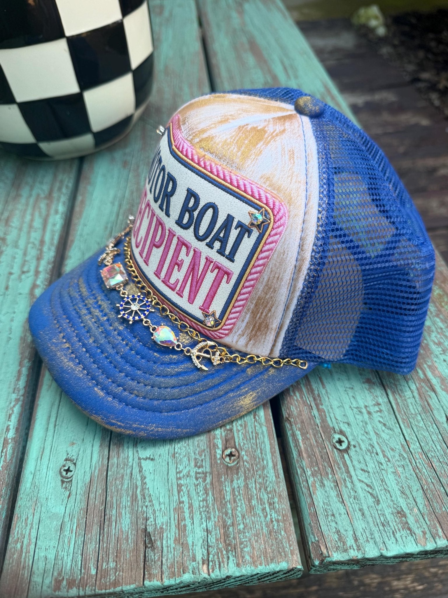 Motor Boat Recipient Trucker Hat - Turquoise and Tinsel-Home of Mad Gringa Hat Bar