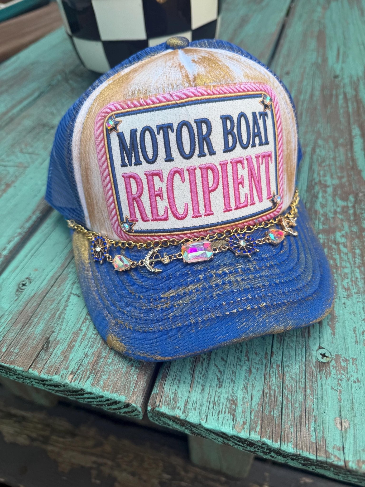 Motor Boat Recipient Trucker Hat - Turquoise and Tinsel-Home of Mad Gringa Hat Bar