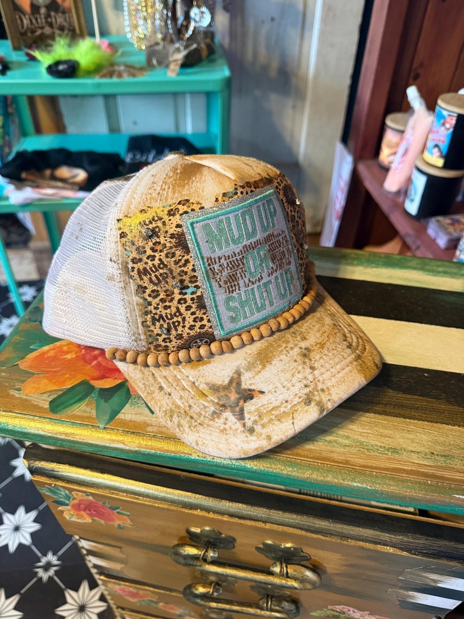Mud Up or Shutup! Trucker Hat - Turquoise and Tinsel-Home of Mad Gringa Hat Bar