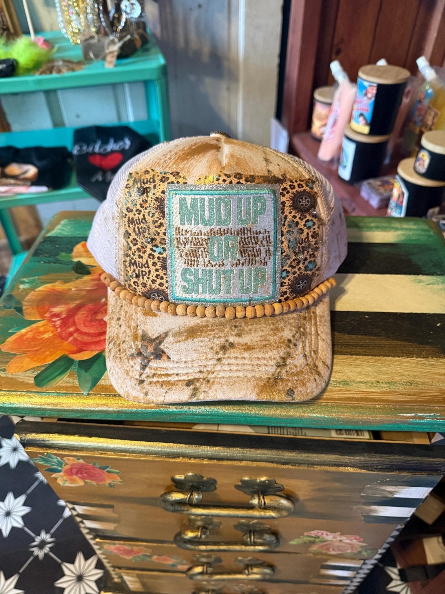 Mud Up or Shutup! Trucker Hat - Turquoise and Tinsel-Home of Mad Gringa Hat Bar