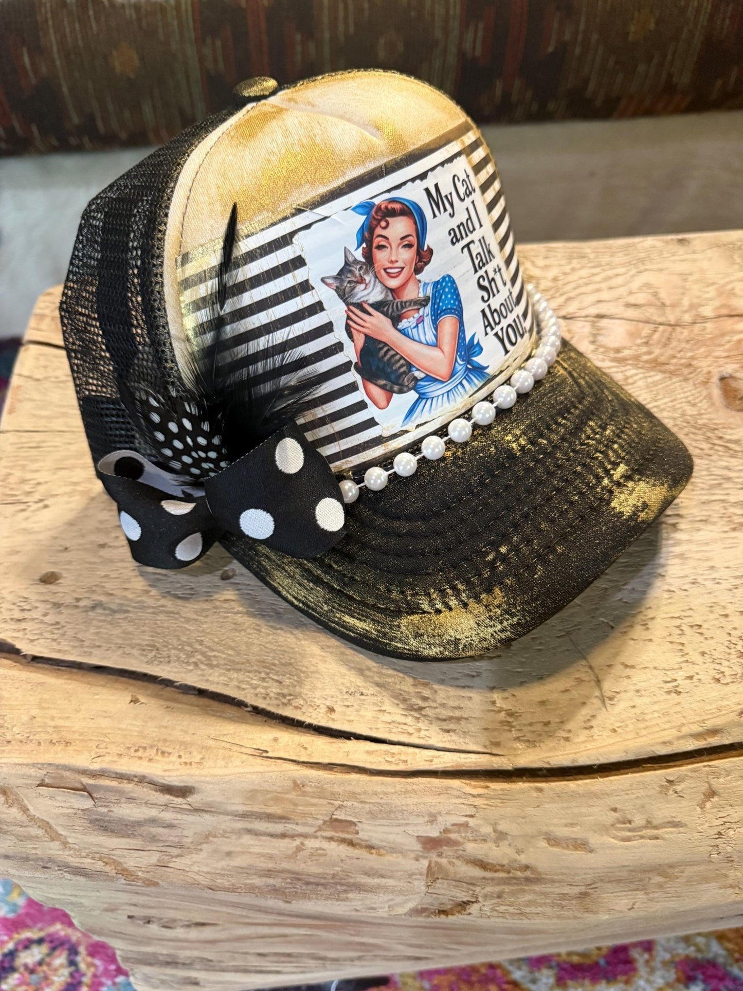 My Cat And I….Trucker Hat - Turquoise and Tinsel-Home of Mad Gringa Hat Bar