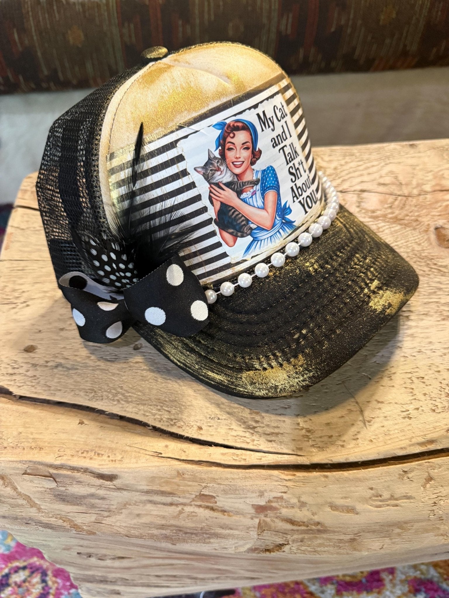 My Cat And I….Trucker Hat - Turquoise and Tinsel-Home of Mad Gringa Hat Bar