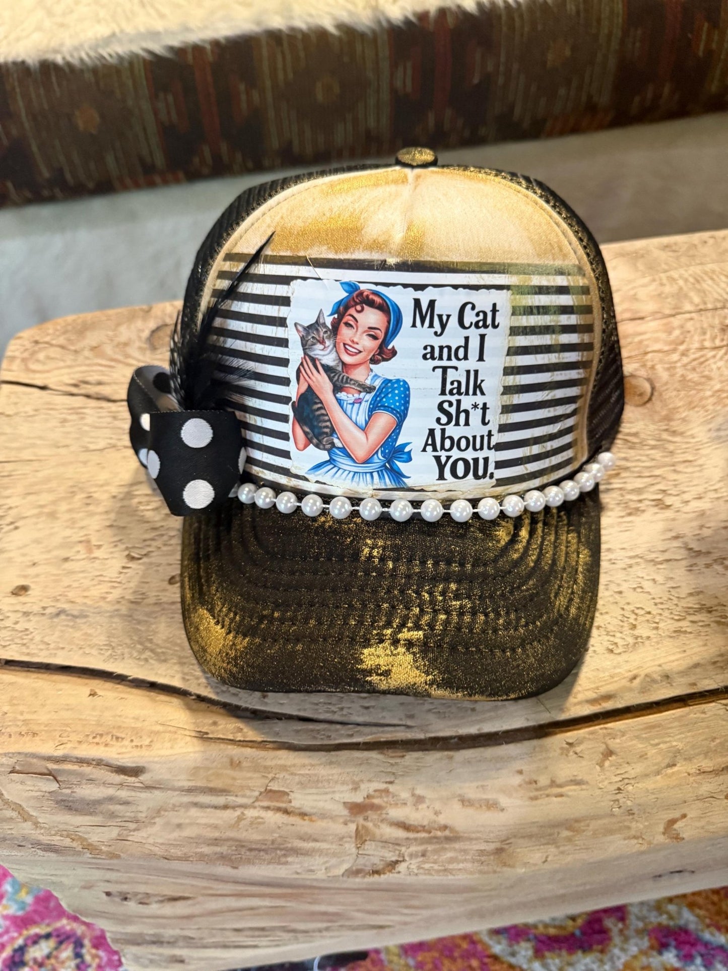 My Cat And I….Trucker Hat - Turquoise and Tinsel-Home of Mad Gringa Hat Bar