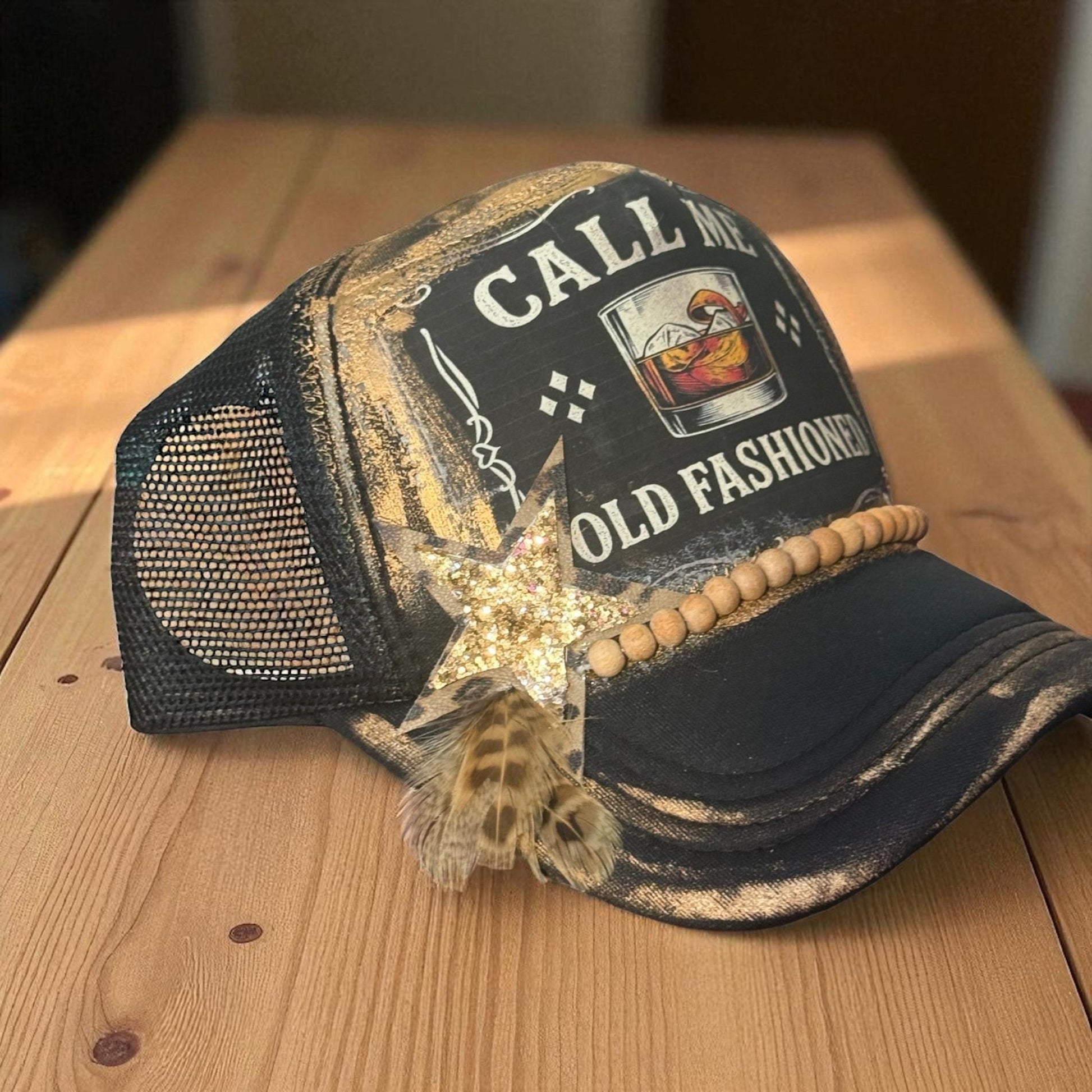 Old Fashion Trucker Hat - Turquoise and Tinsel-Home of Mad Gringa Hat Bar