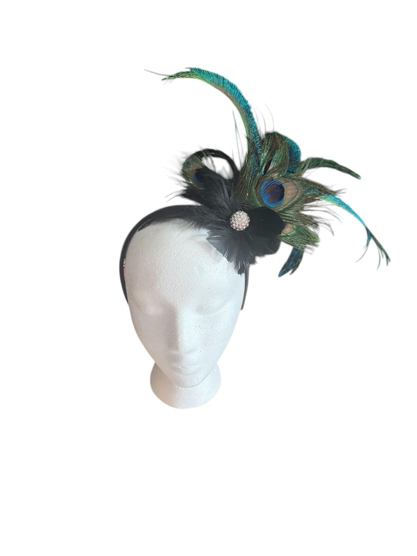 Peacock Derby Headband - Turquoise and Tinsel-Home of Mad Gringa Hat Bar