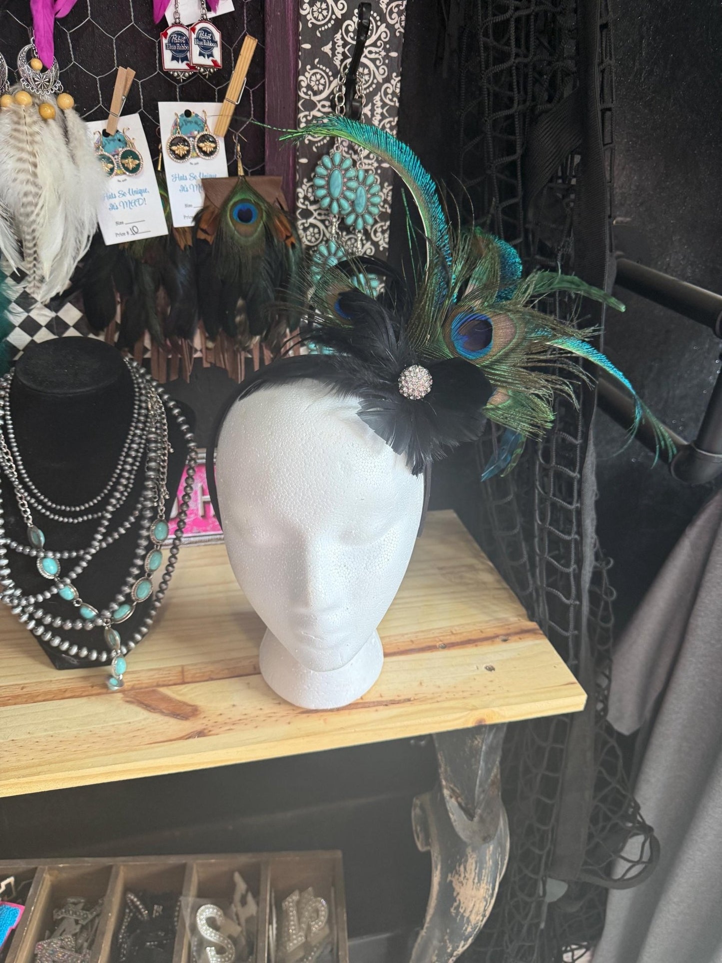 Peacock Derby Headband - Turquoise and Tinsel-Home of Mad Gringa Hat Bar