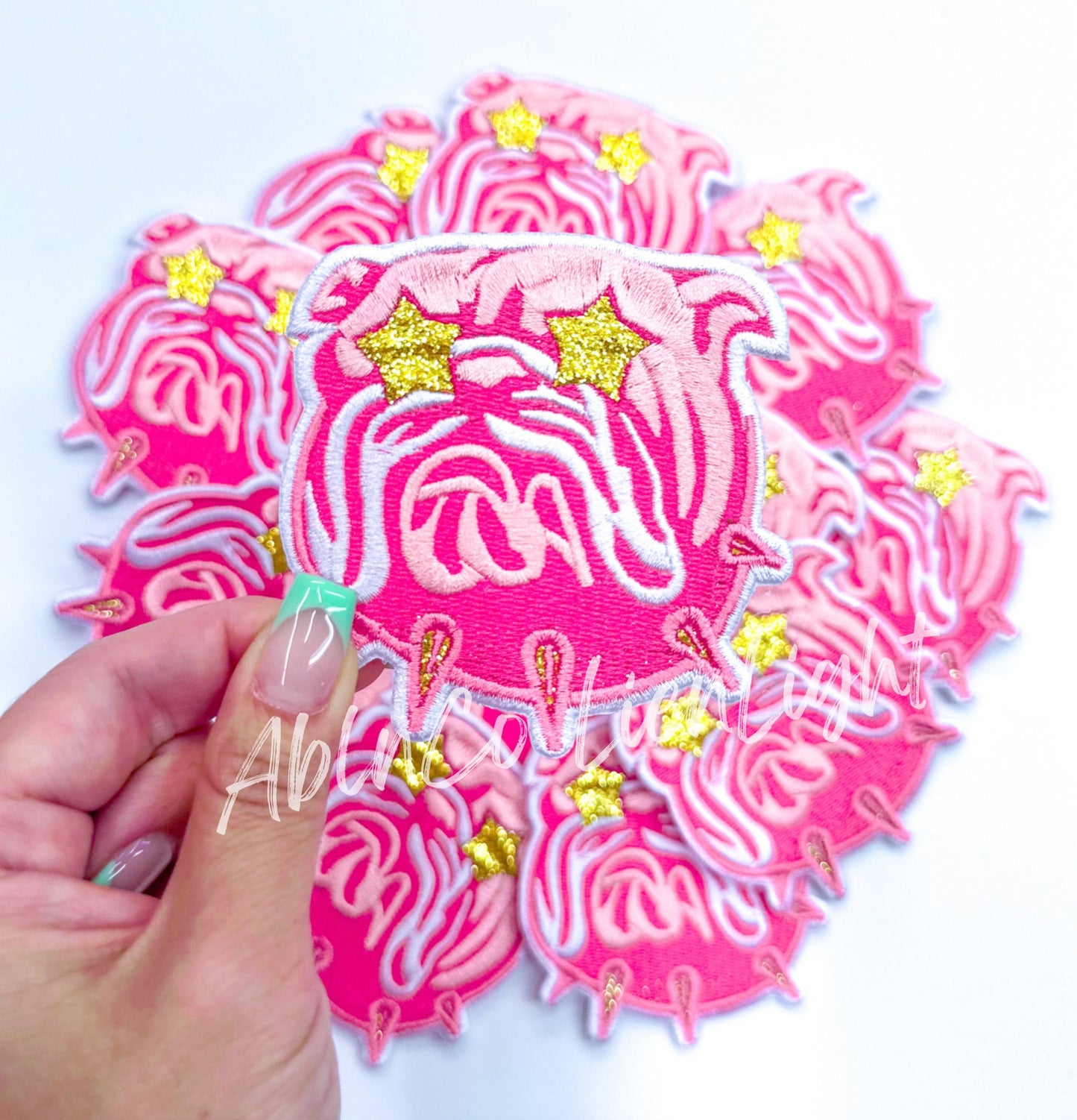 Pink bulldog dawgs mascot patch trucker hat patches iron on - Mad Gringa Hats & Boutique