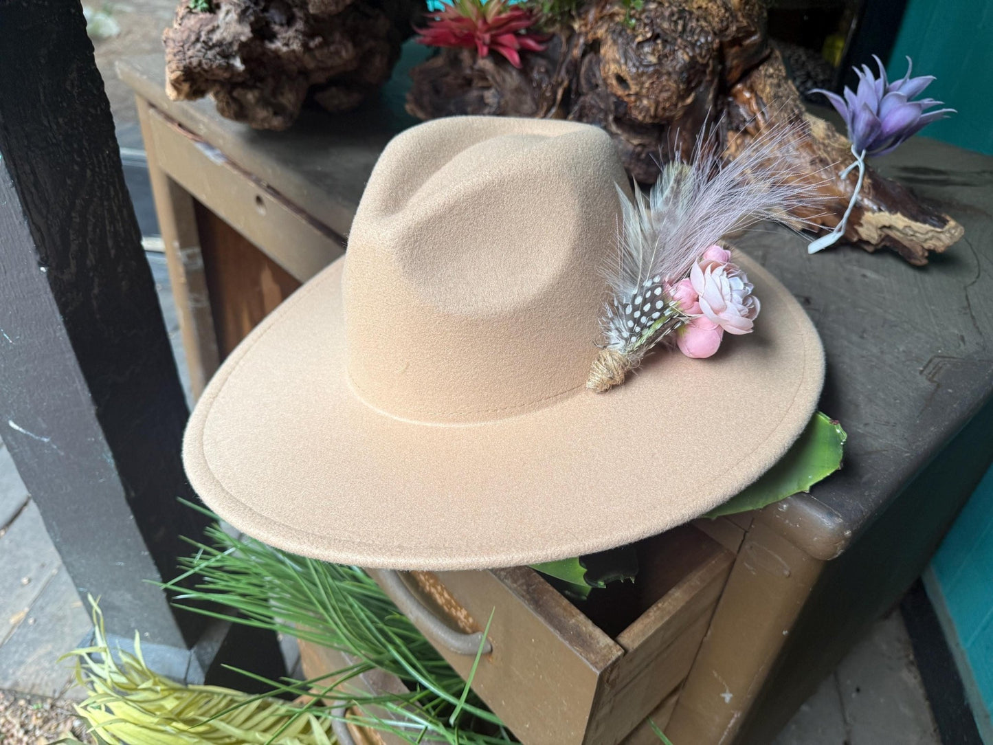 Pink Rose Hat Pin - Turquoise and Tinsel-Home of Mad Gringa Hat Bar
