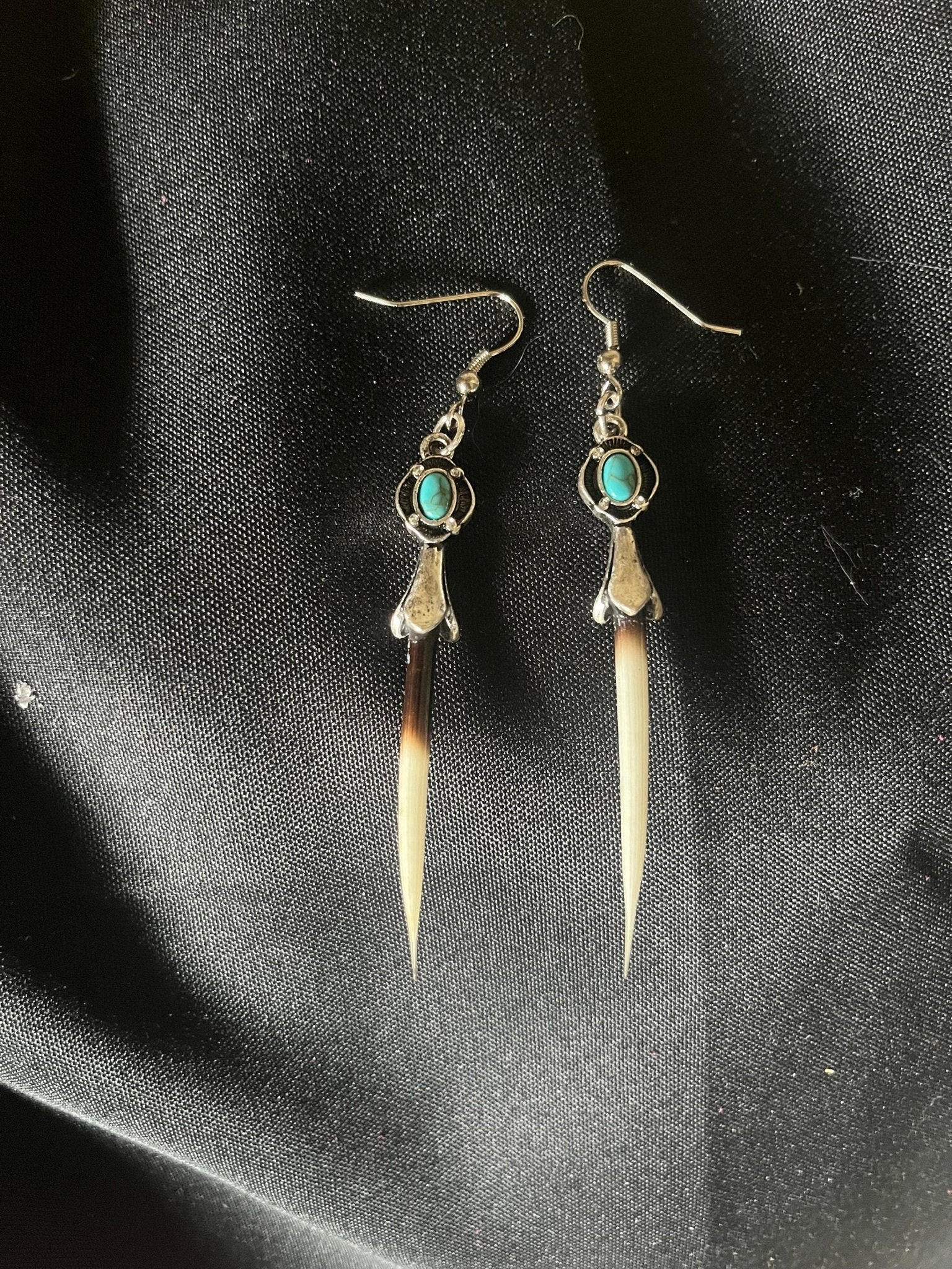 Porcupine Quill Earrings - Turquoise and Tinsel-Home of Mad Gringa Hat Bar