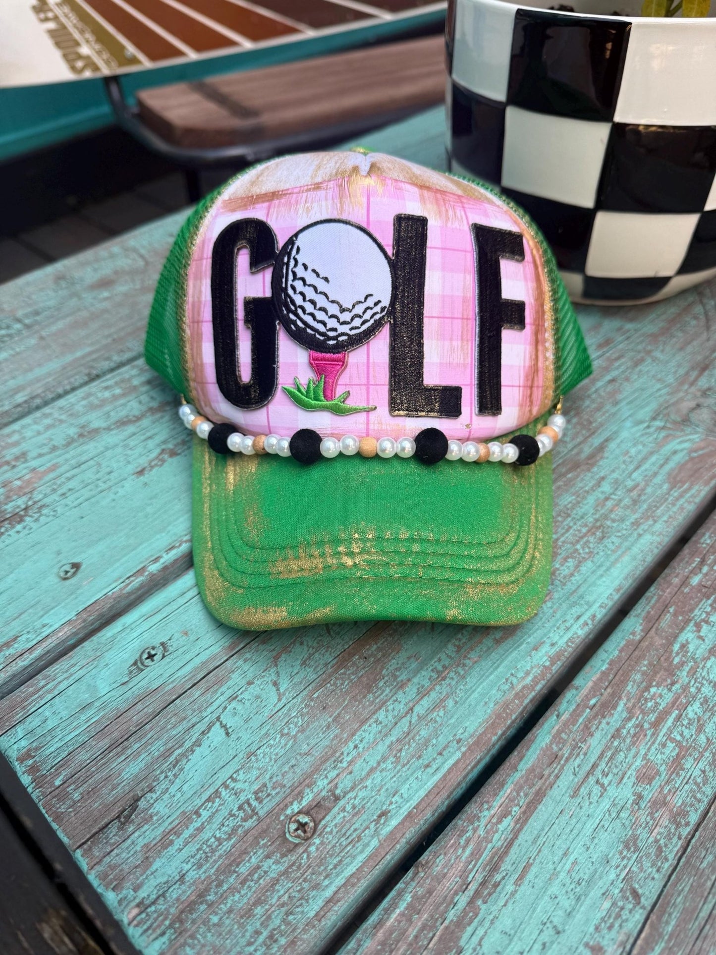 Preppy Golf Trucker Hat - Turquoise and Tinsel-Home of Mad Gringa Hat Bar