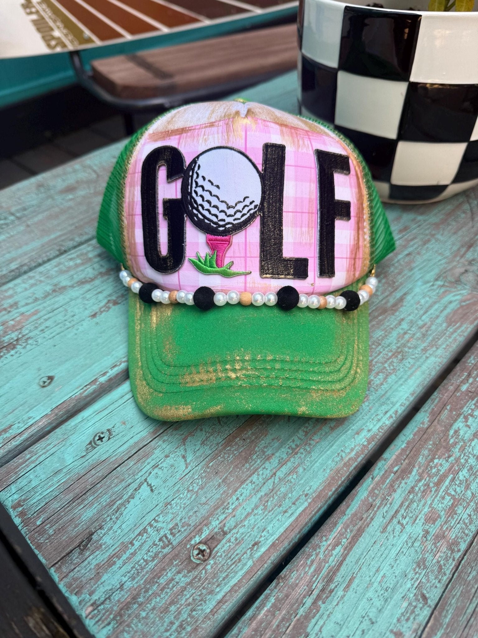 Preppy Golf Trucker Hat - Turquoise and Tinsel-Home of Mad Gringa Hat Bar