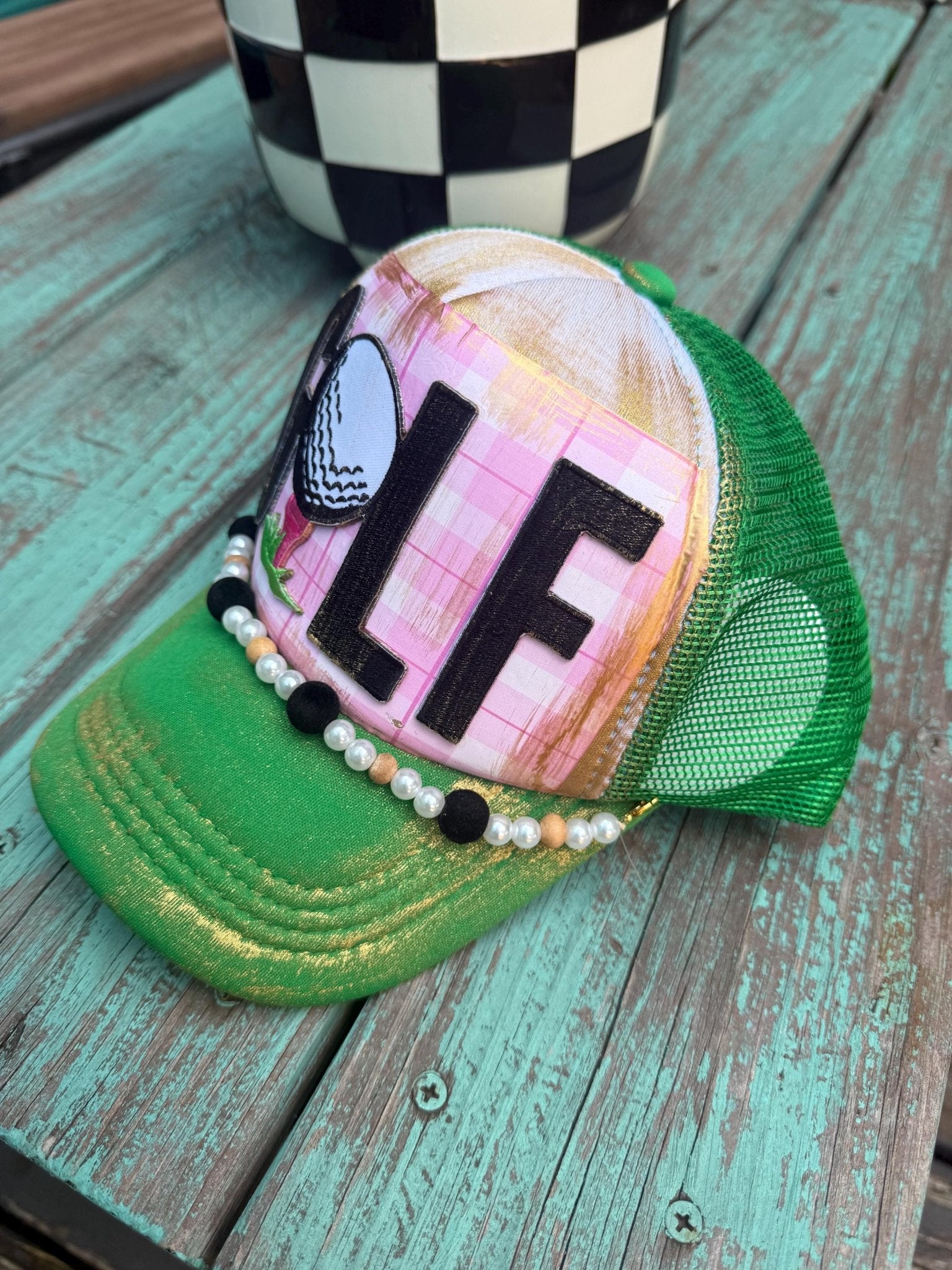 Preppy Golf Trucker Hat - Turquoise and Tinsel-Home of Mad Gringa Hat Bar