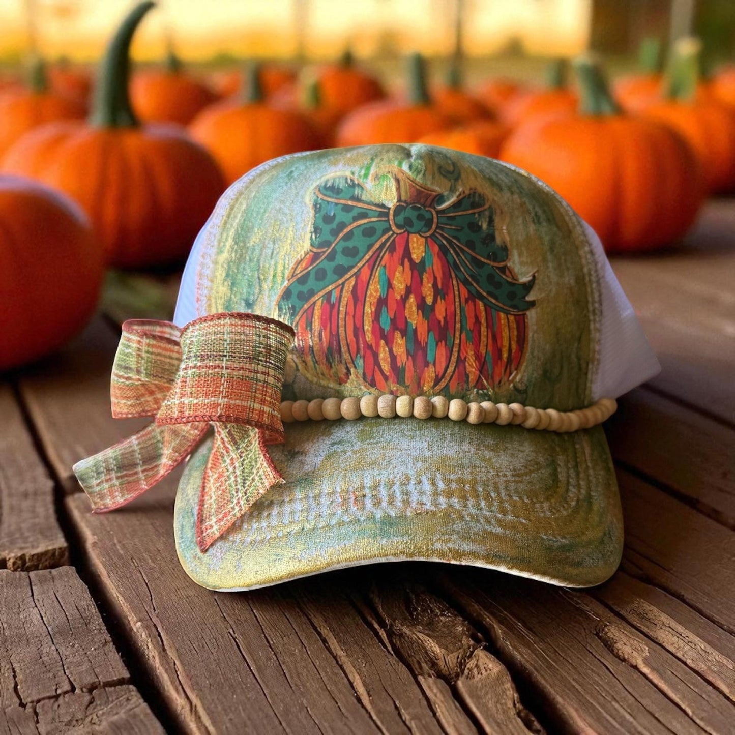 Pumpkin Patch Trucker Hat - Turquoise and Tinsel-Home of Mad Gringa Hat Bar