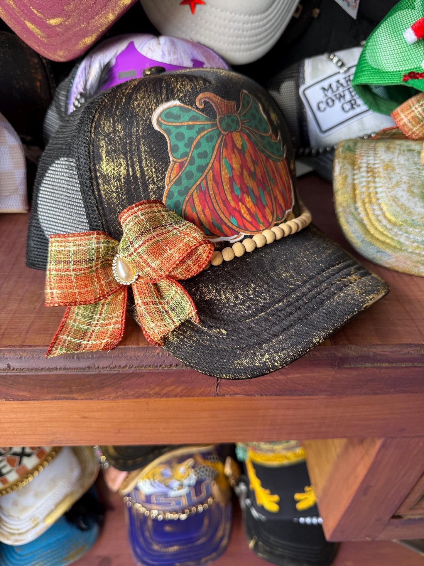 Pumpkin Patch Trucker Hat - Turquoise and Tinsel-Home of Mad Gringa Hat Bar