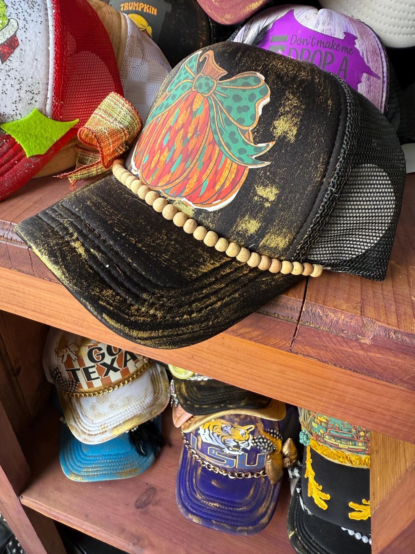 Pumpkin Patch Trucker Hat - Turquoise and Tinsel-Home of Mad Gringa Hat Bar