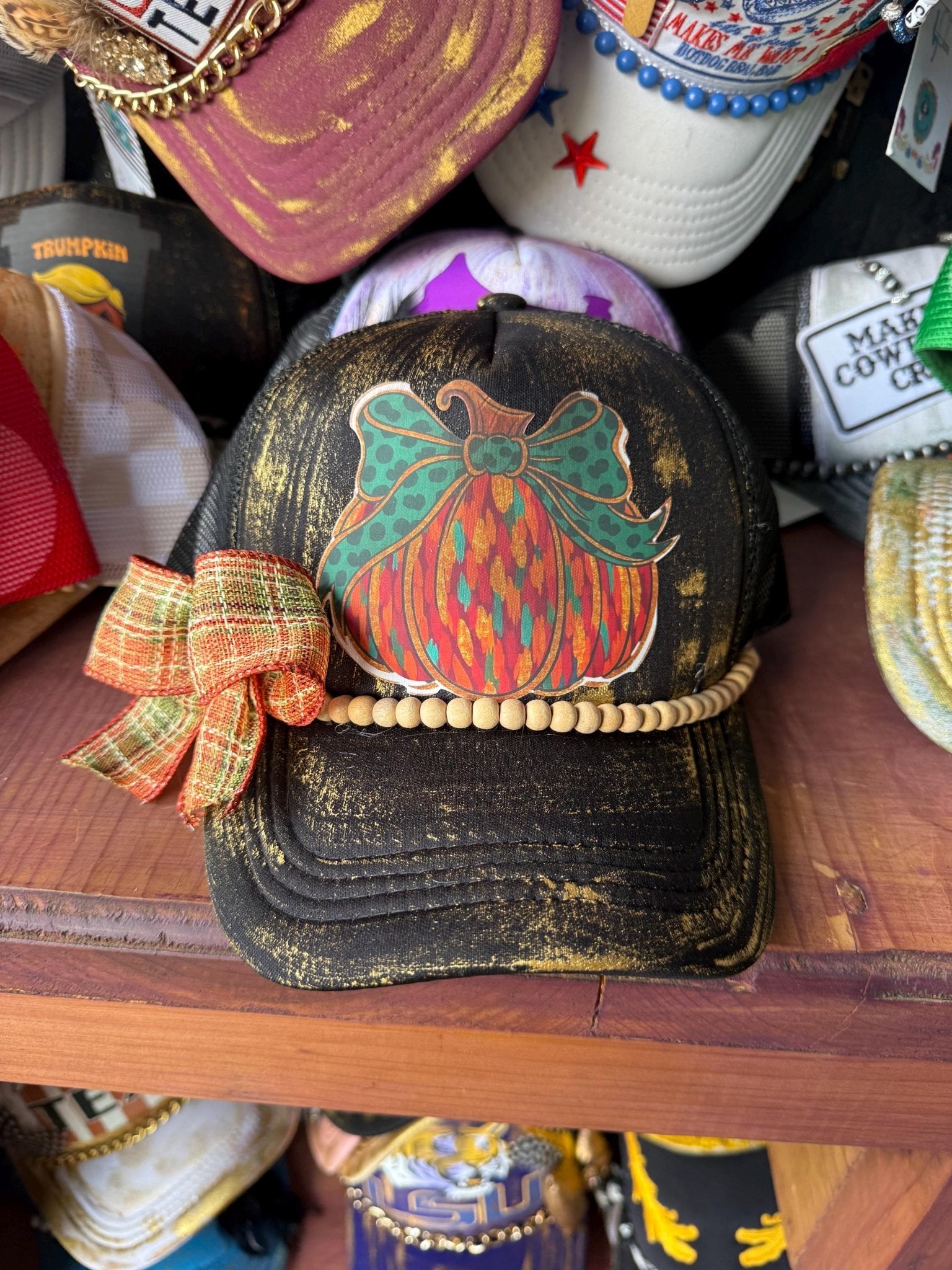Pumpkin Patch Trucker Hat - Turquoise and Tinsel-Home of Mad Gringa Hat Bar
