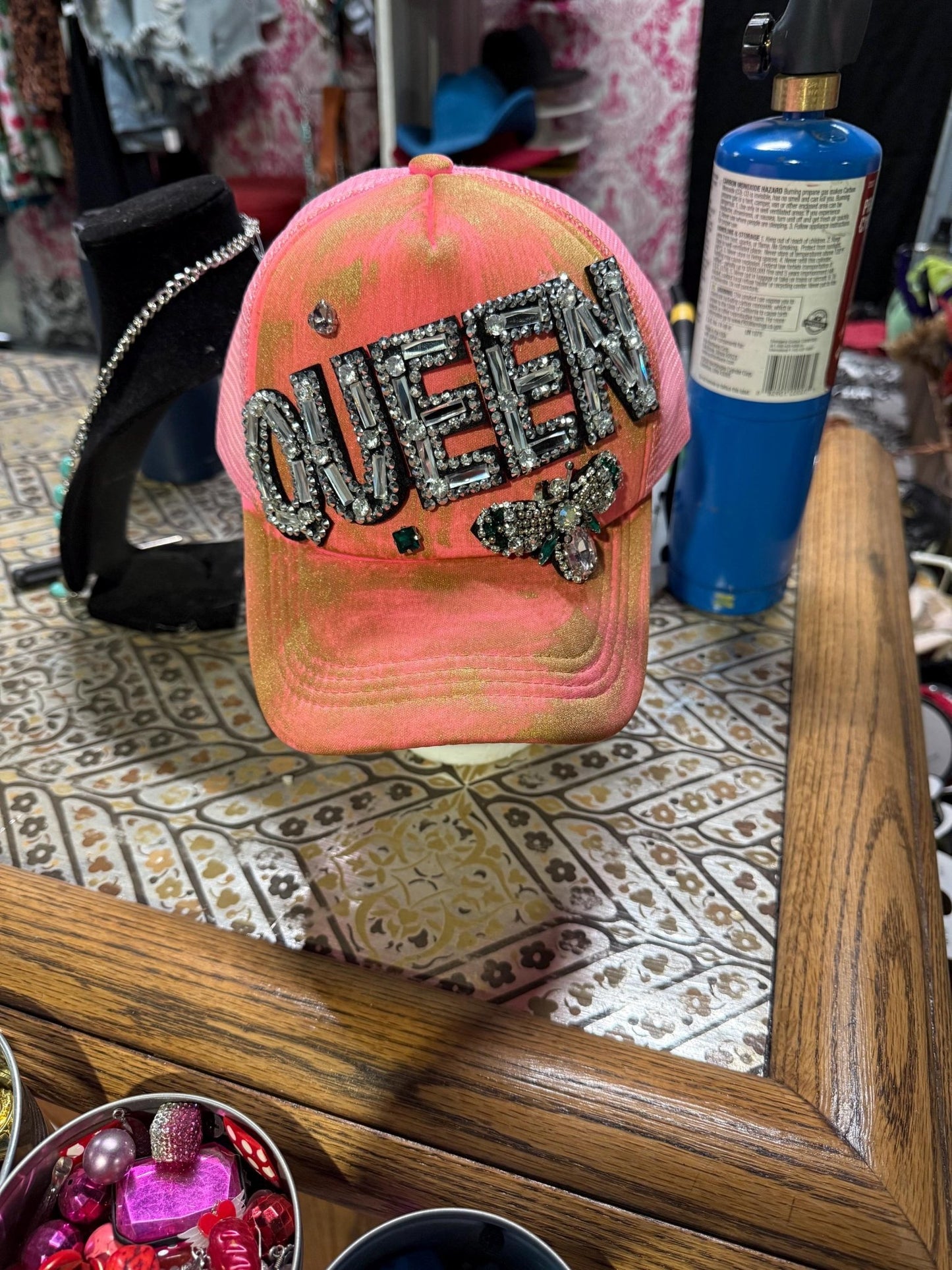 Queen Bee Trucker Hat - Turquoise and Tinsel-Home of Mad Gringa Hat Bar