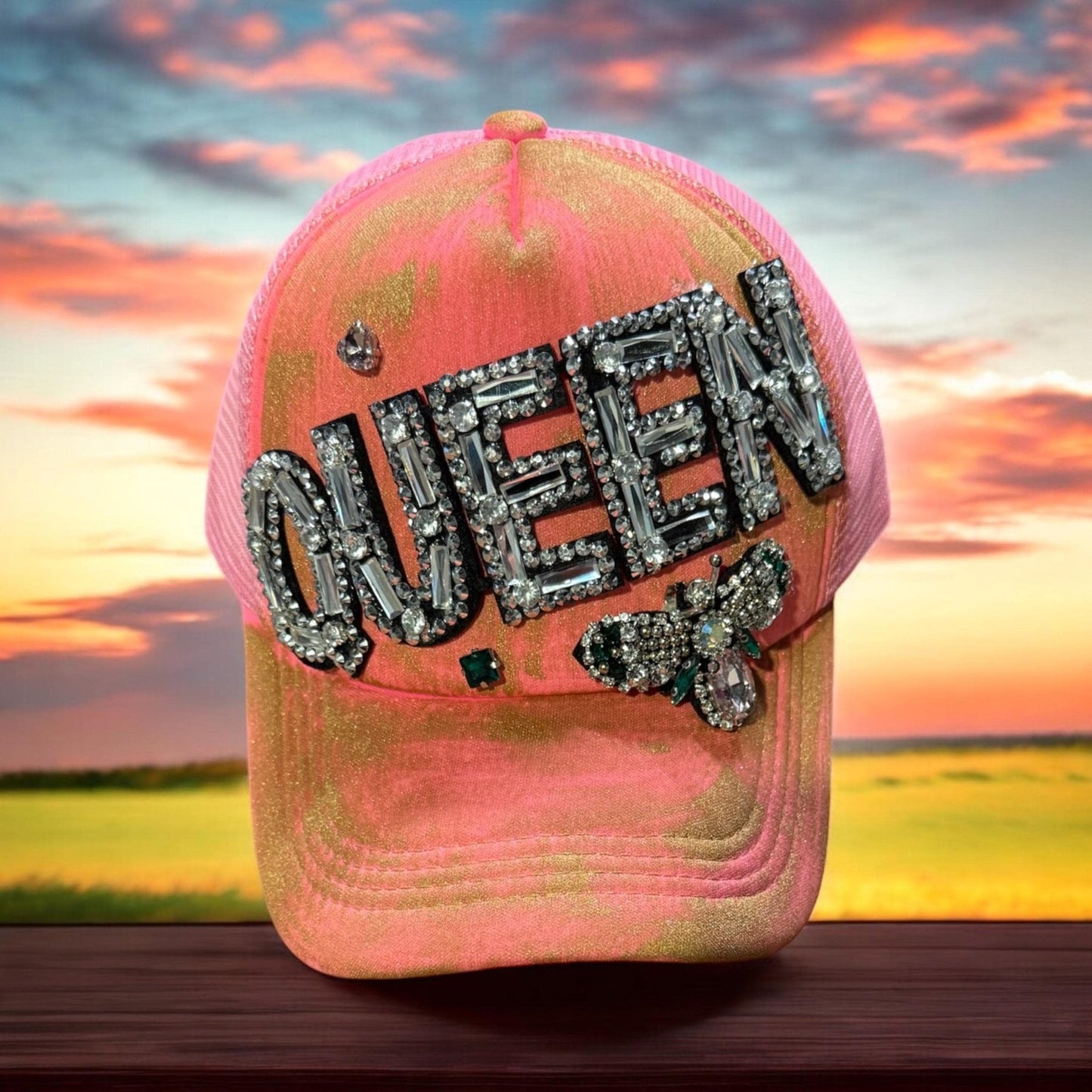 Queen Bee Trucker Hat - Turquoise and Tinsel-Home of Mad Gringa Hat Bar