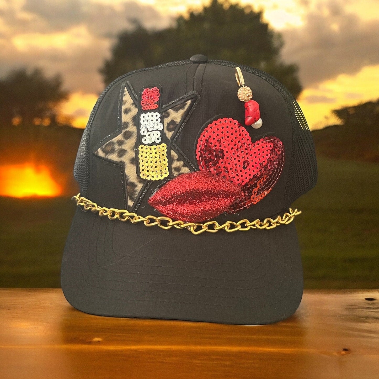 Red Lips Trucker Hat - Turquoise and Tinsel-Home of Mad Gringa Hat Bar