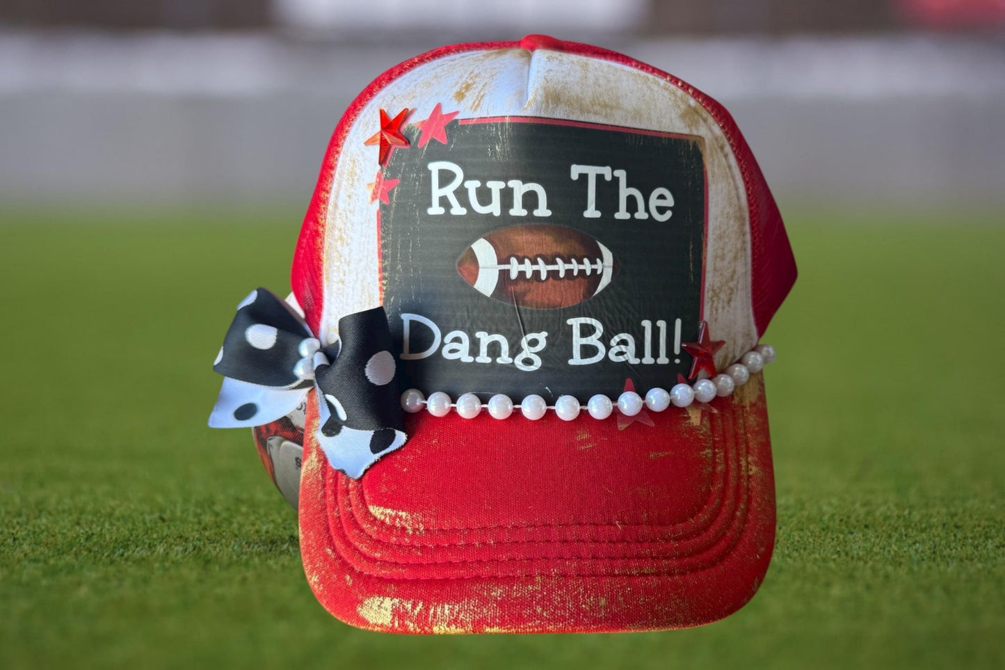 Run The Dang Ball! Trucker Hat - Turquoise and Tinsel-Home of Mad Gringa Hat Bar