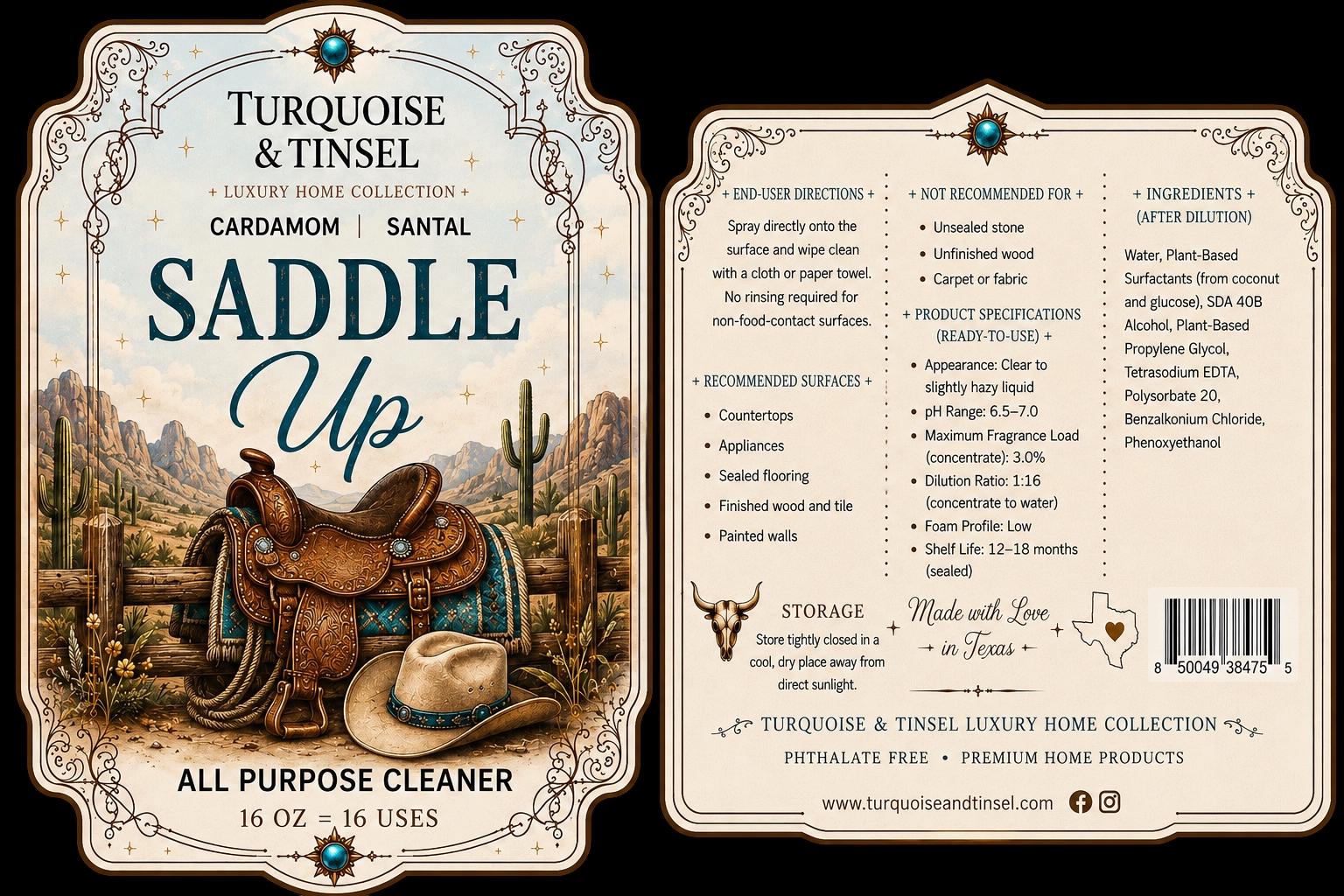 Saddle Up Luxury Surface Cleaner - Turquoise and Tinsel-Home of Mad Gringa Hat Bar