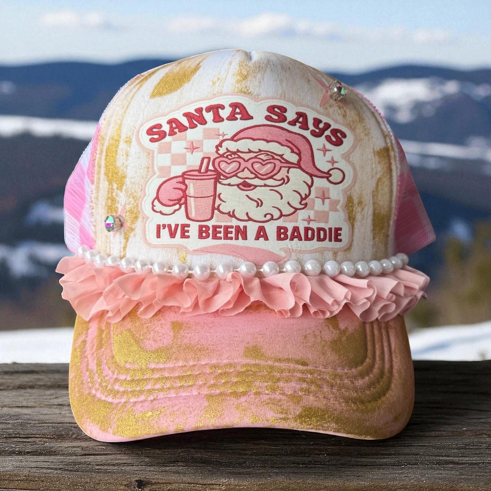 Santa Baddie Trucker Hat - Turquoise and Tinsel-Home of Mad Gringa Hat Bar