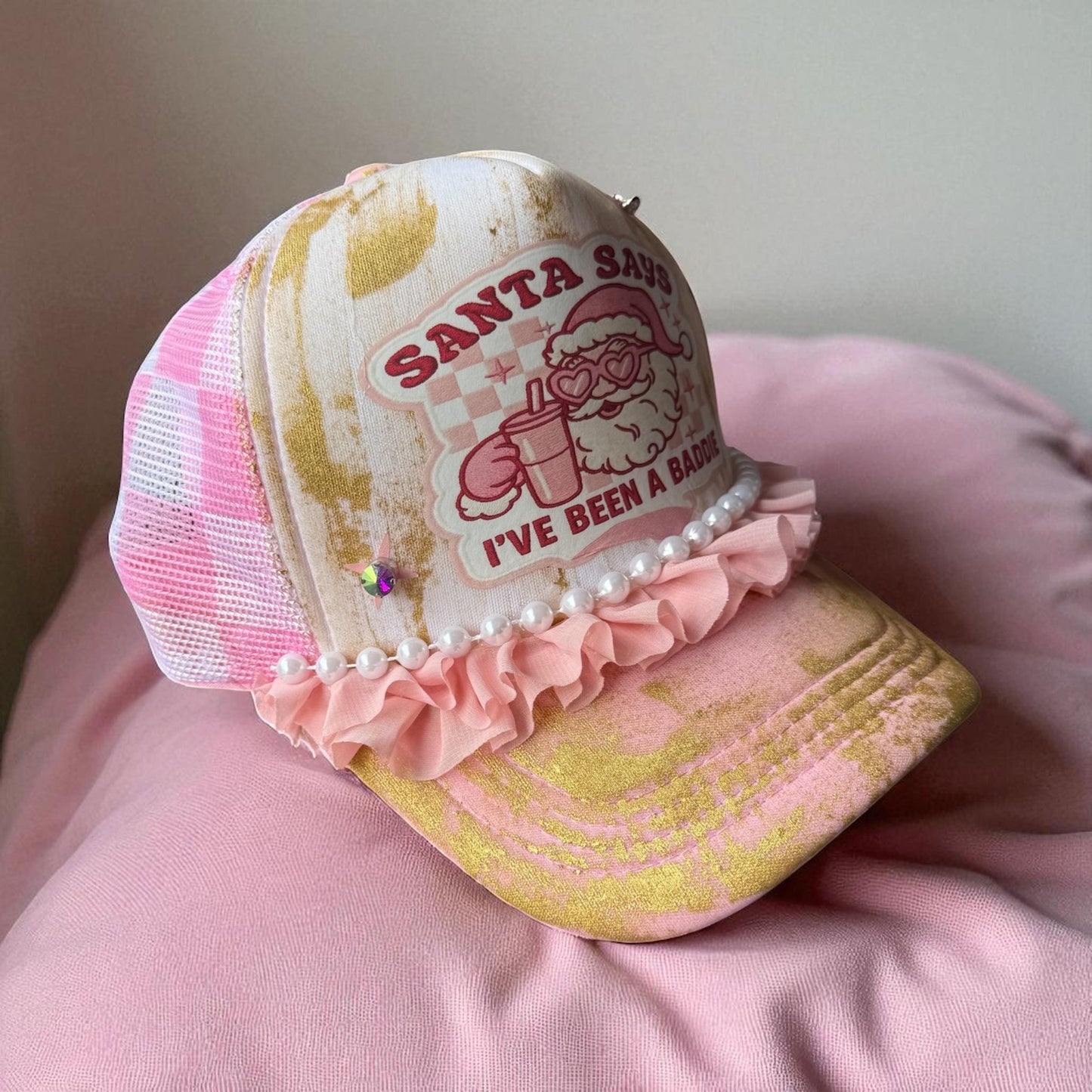 Santa Baddie Trucker Hat - Turquoise and Tinsel-Home of Mad Gringa Hat Bar