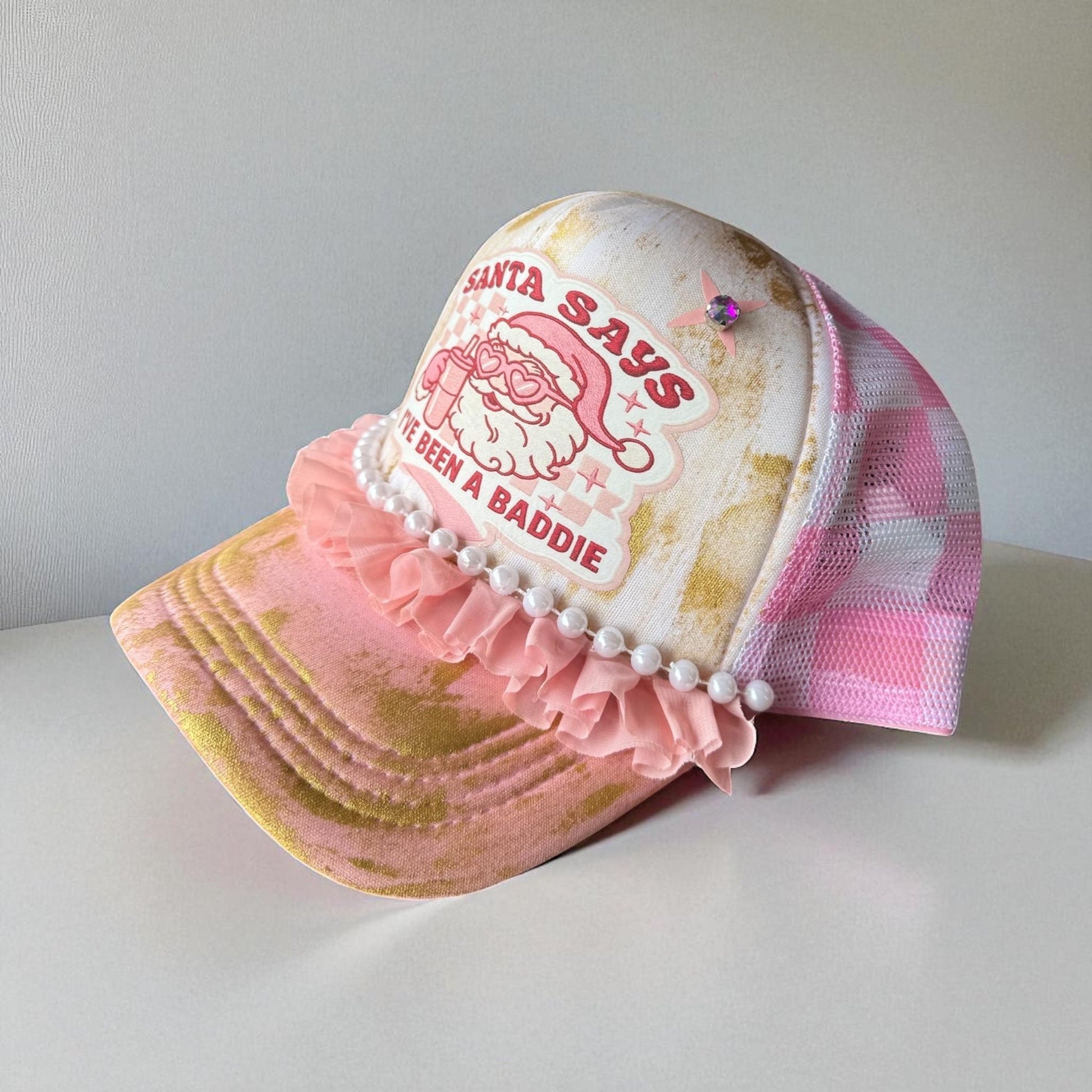Santa Baddie Trucker Hat - Turquoise and Tinsel-Home of Mad Gringa Hat Bar